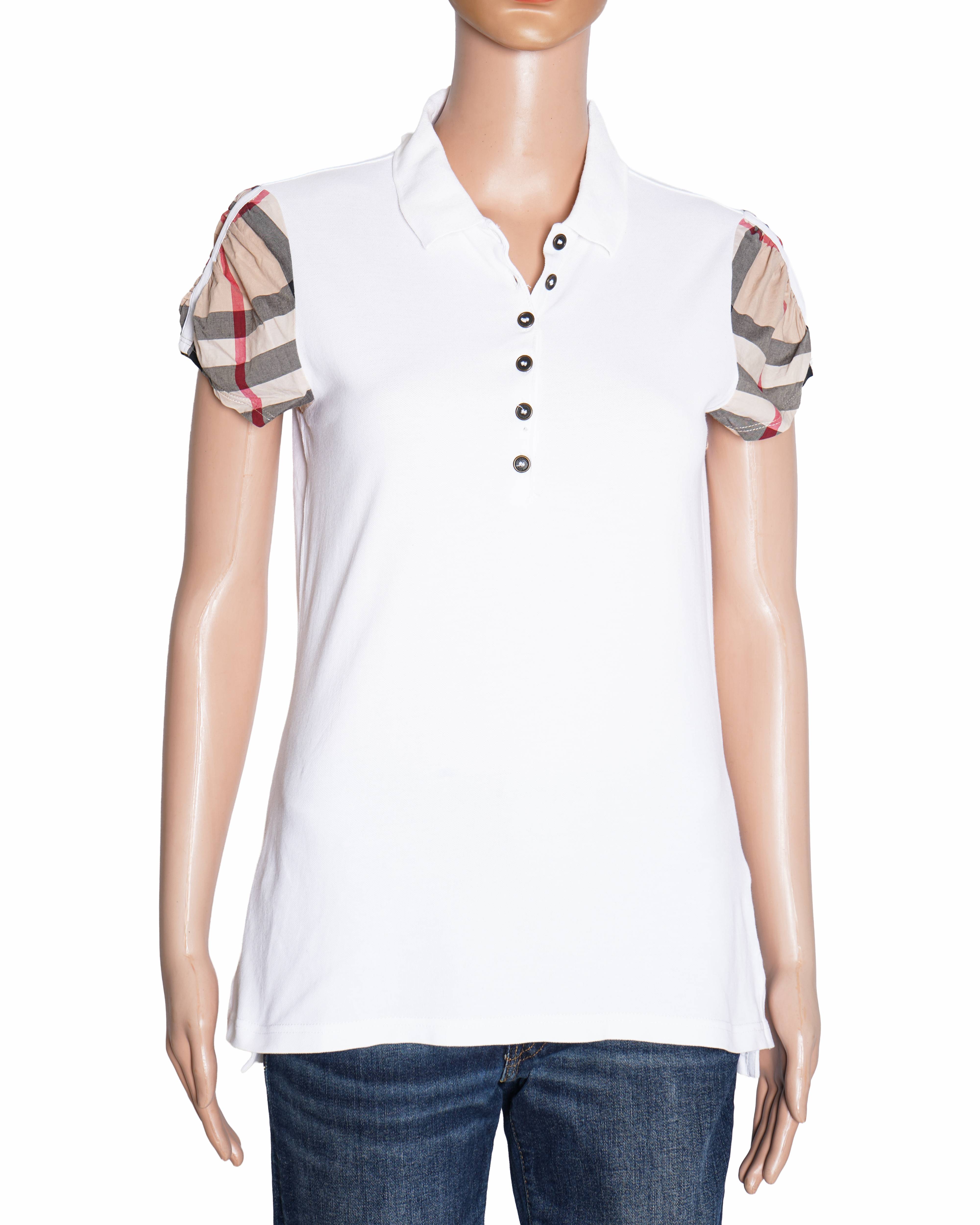 Burberry Signature Check-Sleeve Polo T-Shirt