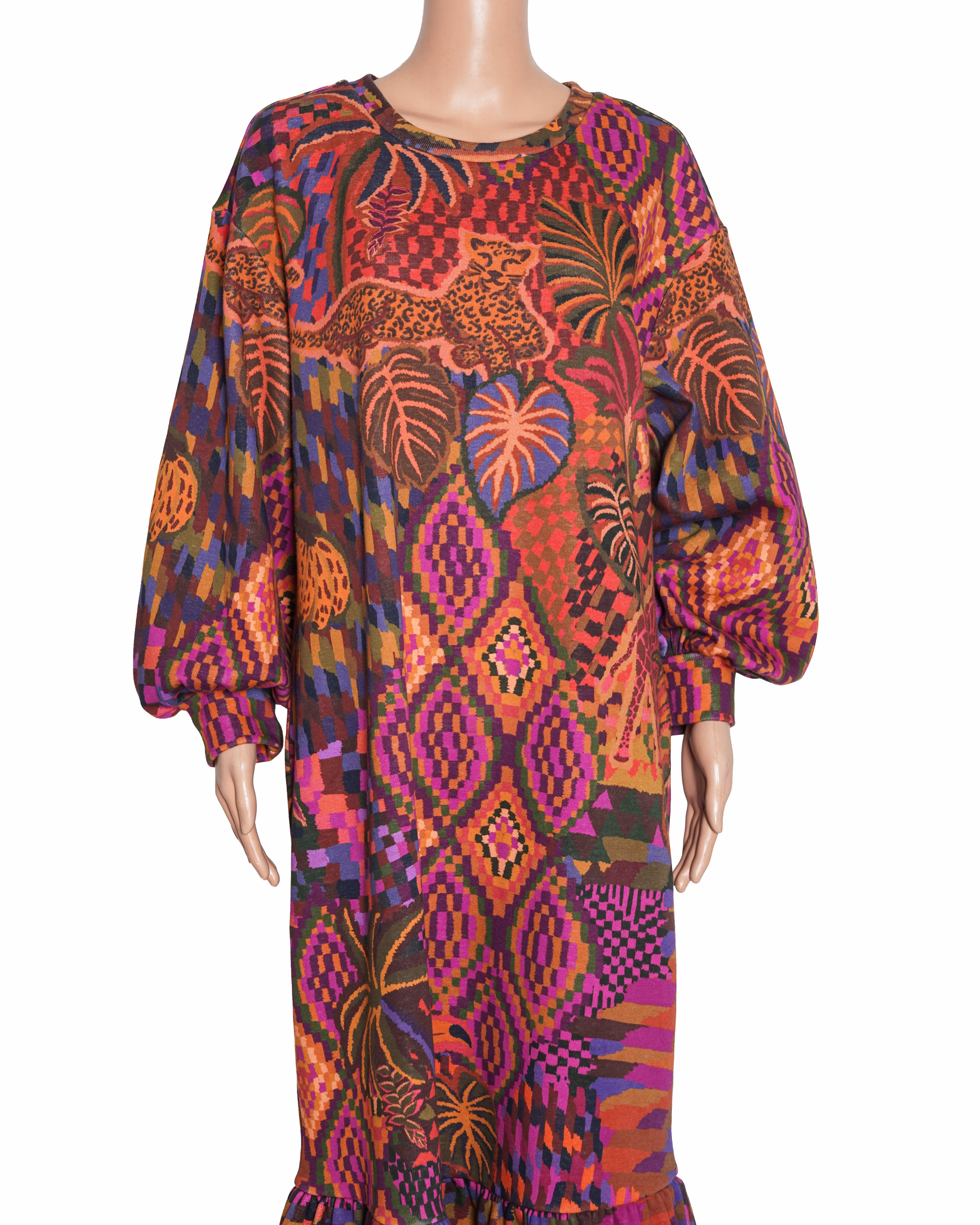 Farm Rio Jungle Animals Tapestry Sweatshirt Dress