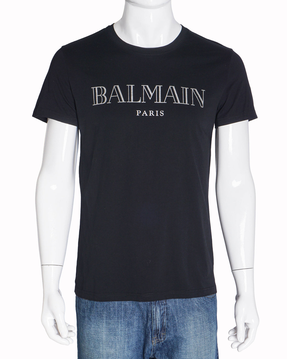 Balmain Men's Black Cotton Reflective Logo T-Shirt