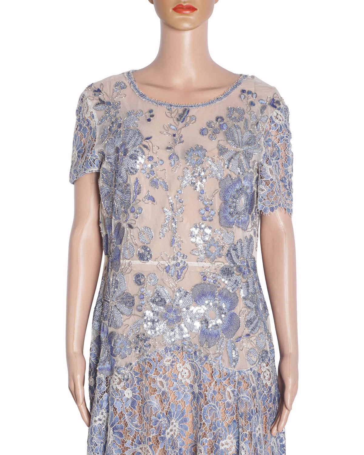 Jenny Packham Light Blue Floral Embroidered Lace Dress