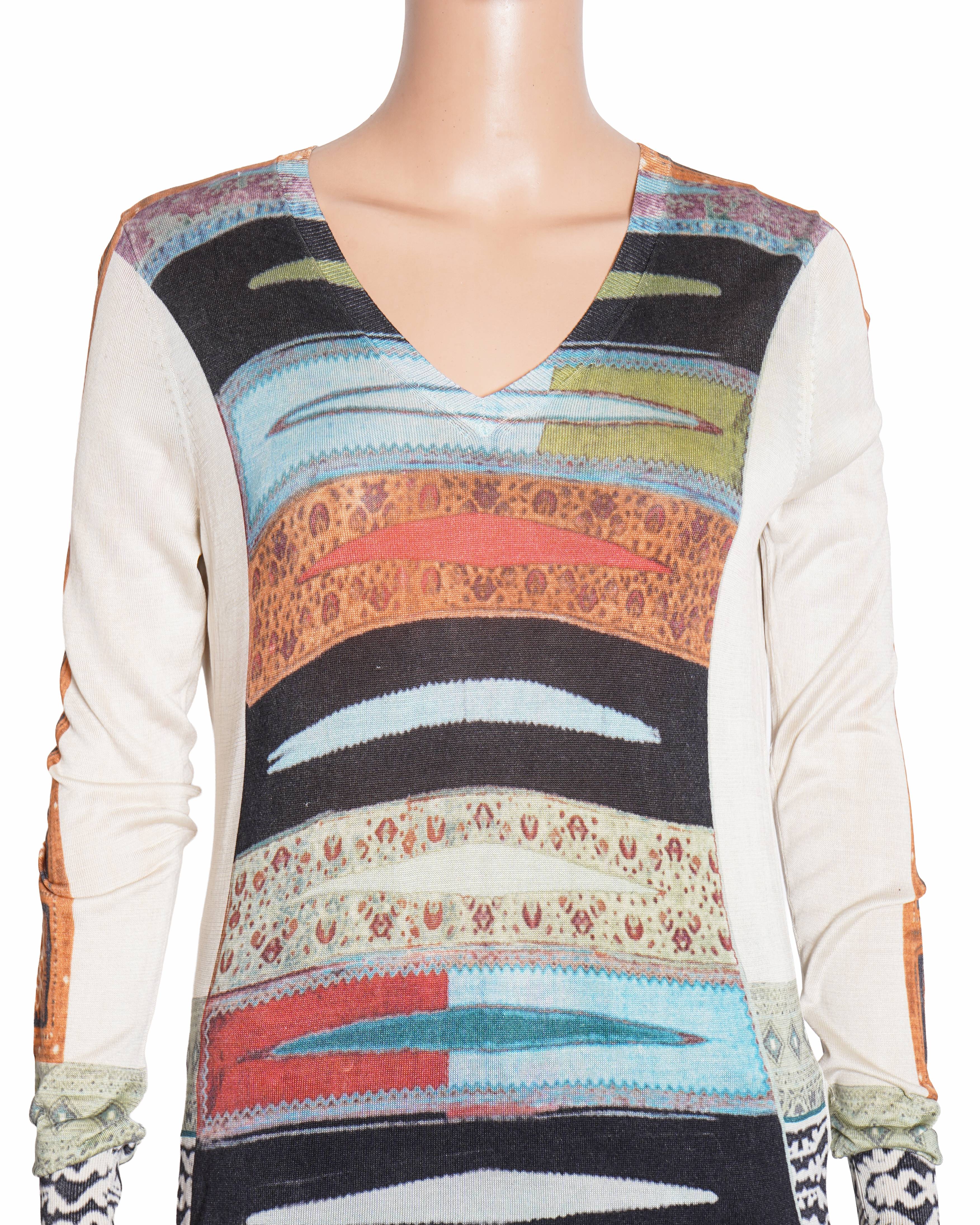 Etro Multicolour Print V-Neck Long-Sleeve Top