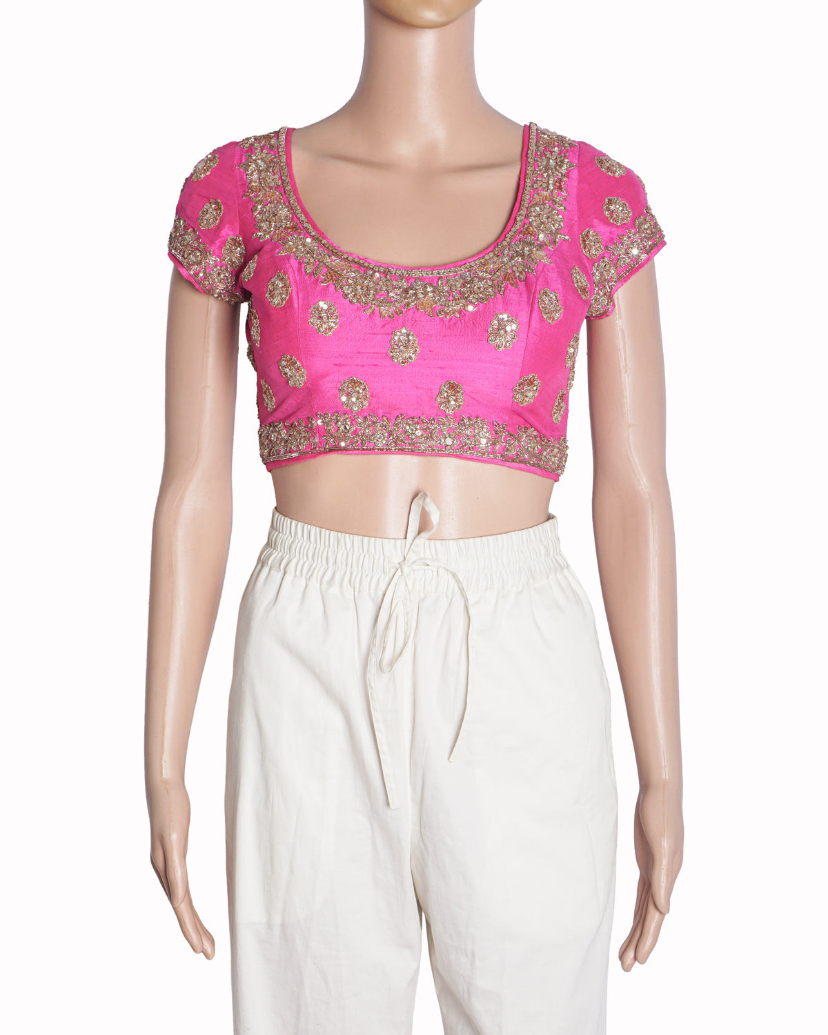 Manish Malhotra Hot Pink Silk Gold Embroidered Blouse
