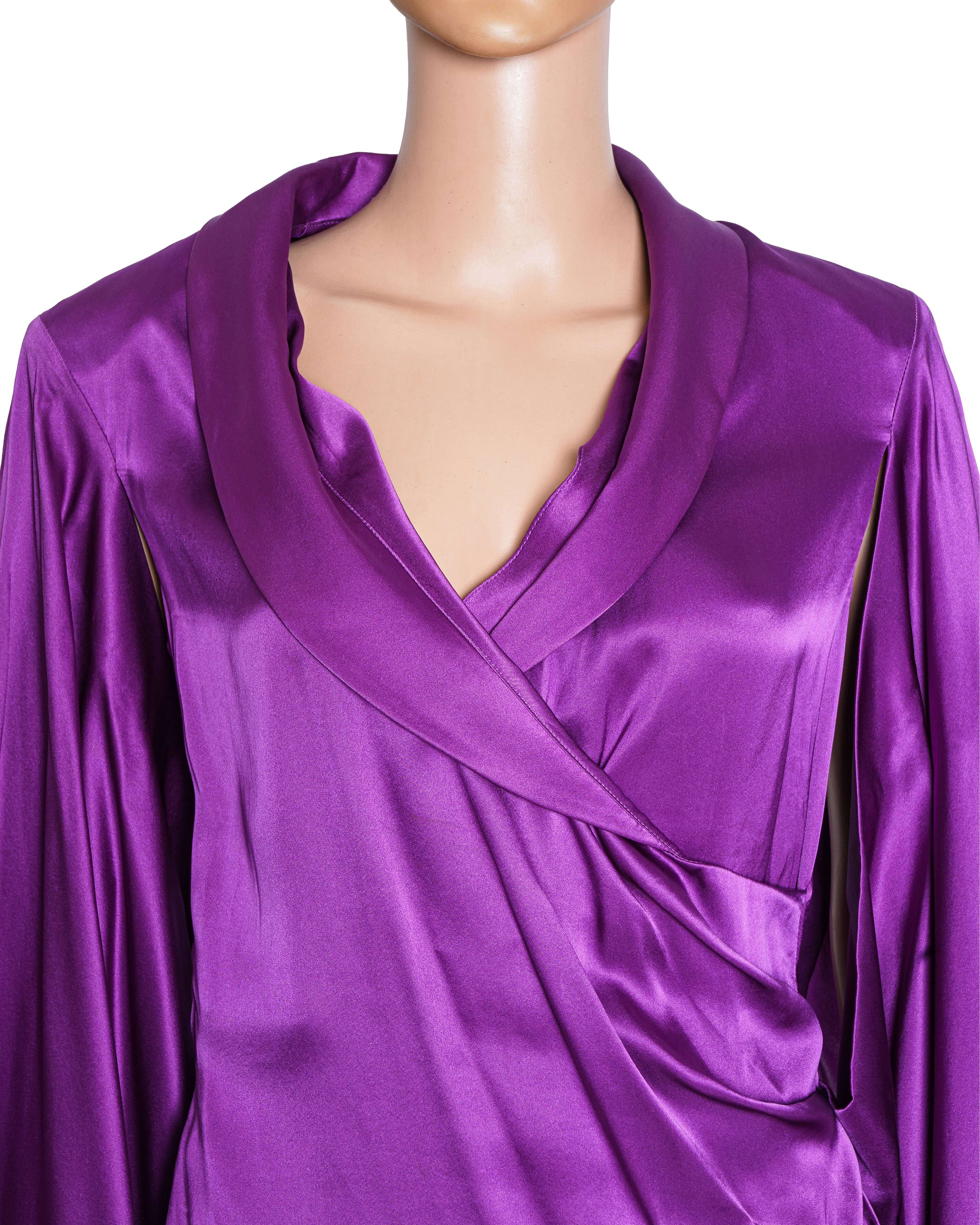 Redemption Drape Asymmetric Dress In Purple With Kimono Sleeves