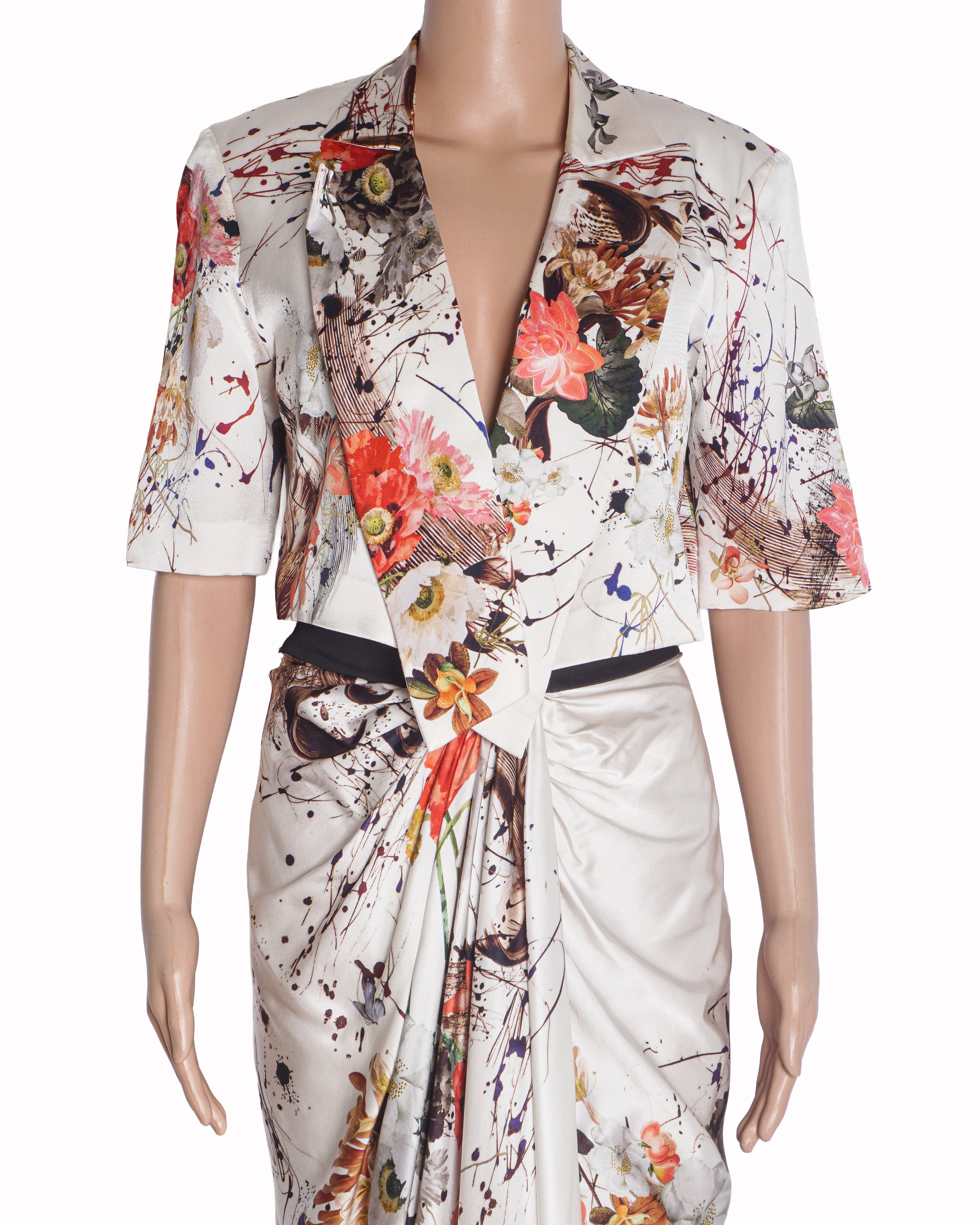 AK-OK by Anamika Khanna White Printed Cropped Jacket & Draped Skirt Set