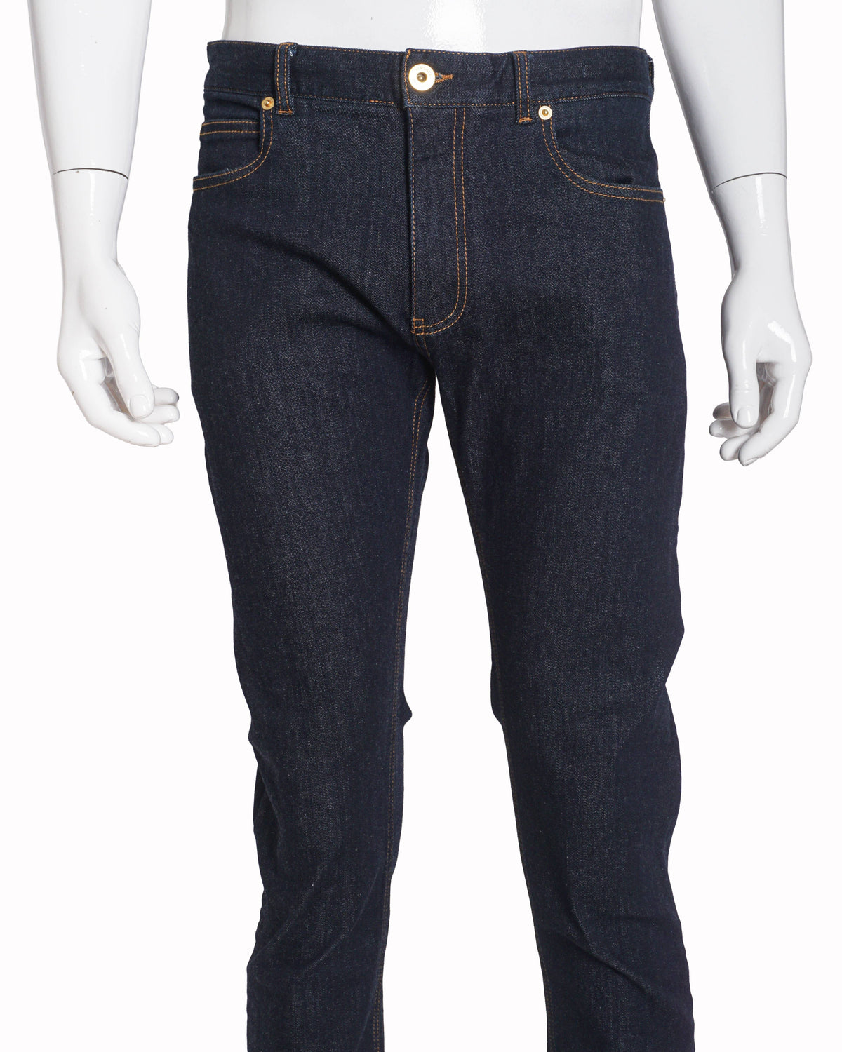 Versace Men's Dark Indigo Gold Button Slim-Fit Jeans