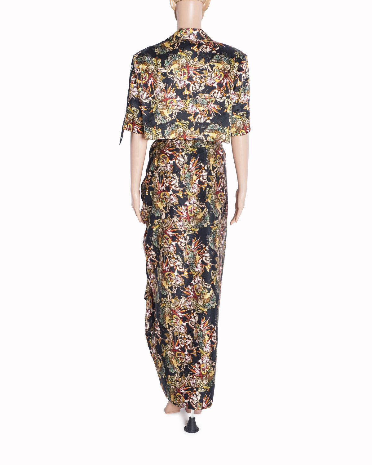 AK-OK Printed Cropped Jacket & Draped Skirt Set