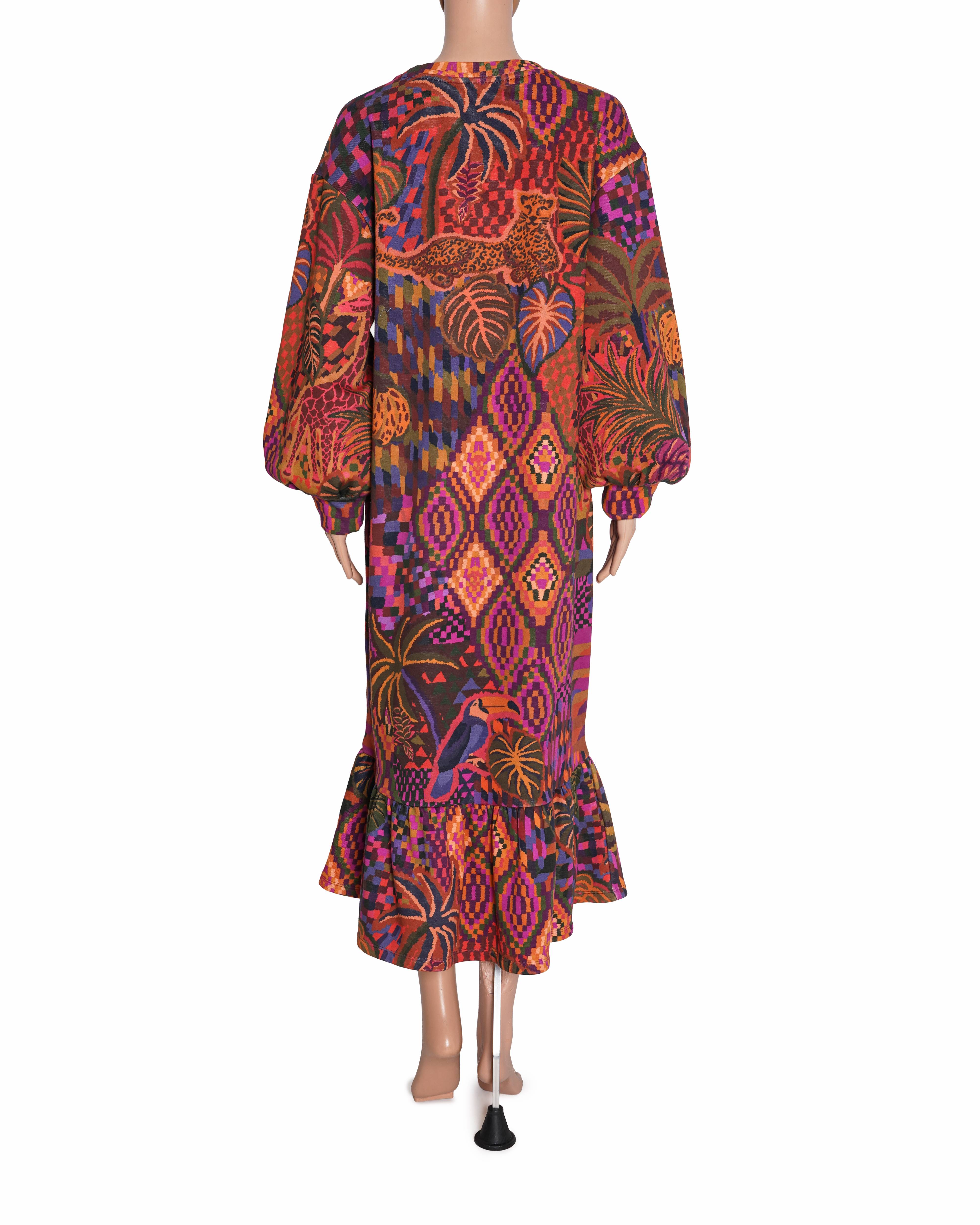 Farm Rio Jungle Animals Tapestry Sweatshirt Dress