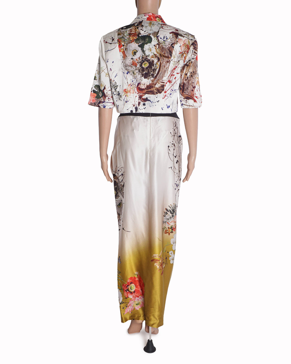 AK-OK by Anamika Khanna White Printed Cropped Jacket & Draped Skirt Set