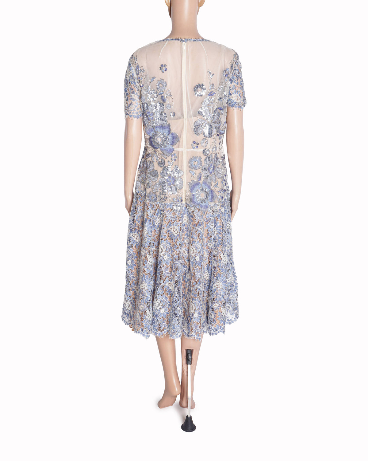 Jenny Packham Light Blue Floral Embroidered Lace Dress