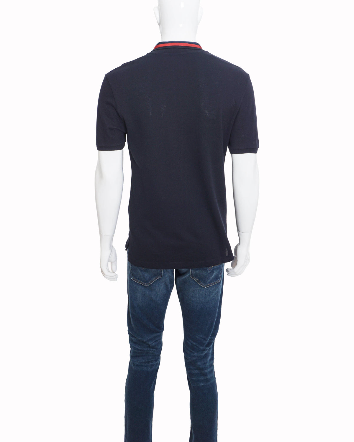 Gucci Navy Blue Web Stripe & Embroidered Bee Polo T-Shirt