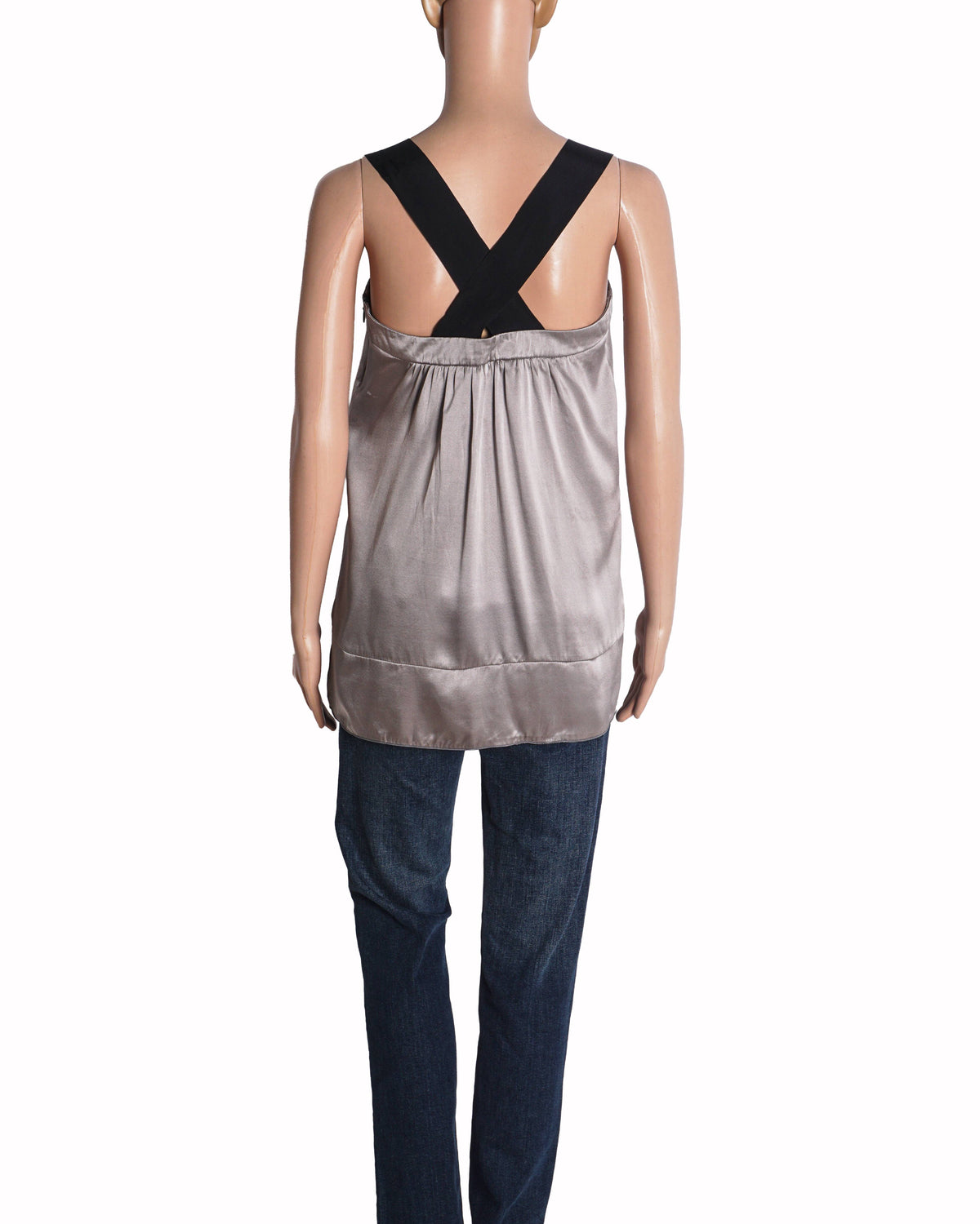 Miu Miu Silver Silk Ruffled Top