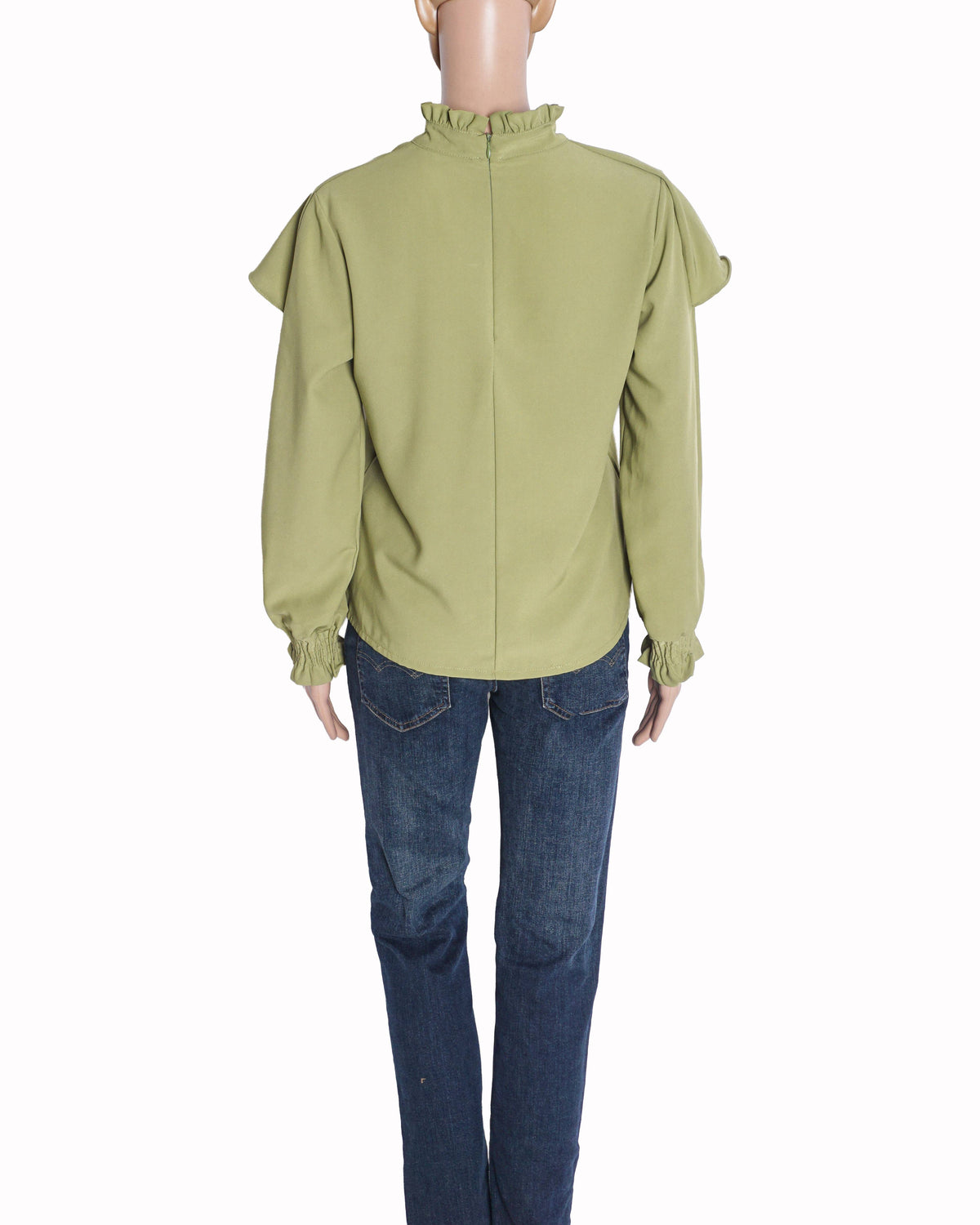 Dolce & Gabbana Sage Green Silk Ruffled High-Neck Top