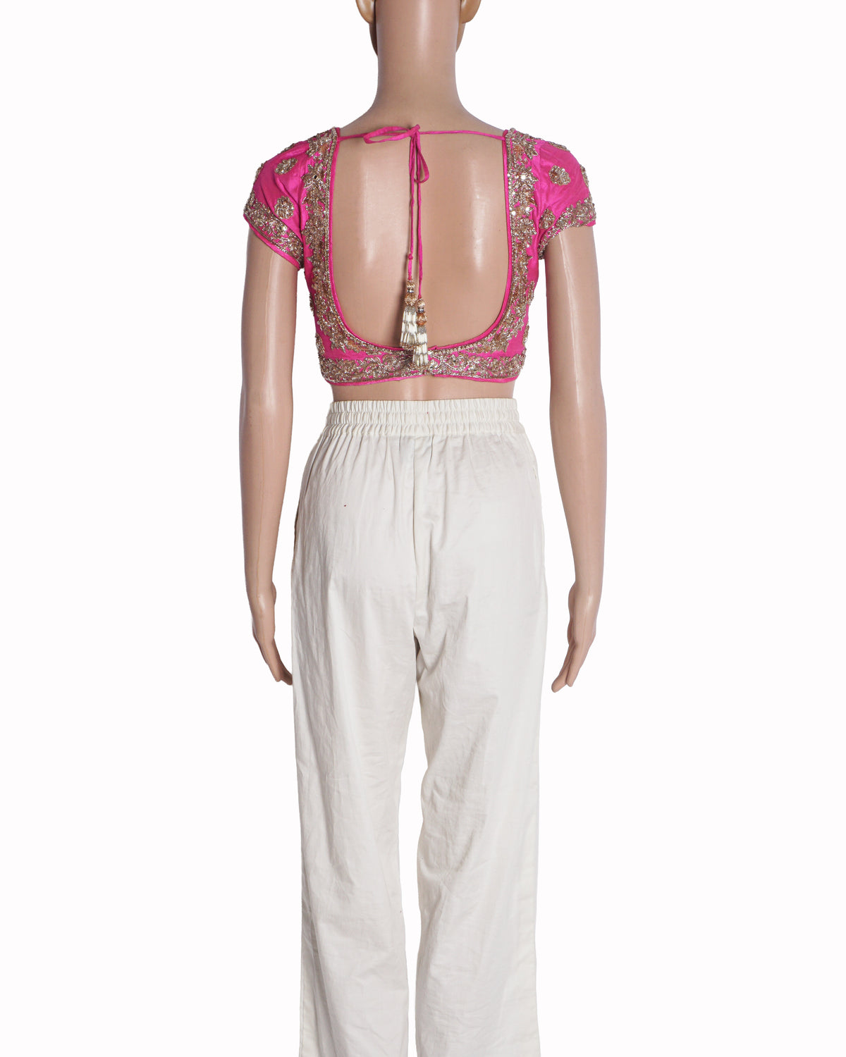 Manish Malhotra Hot Pink Silk Gold Embroidered Blouse