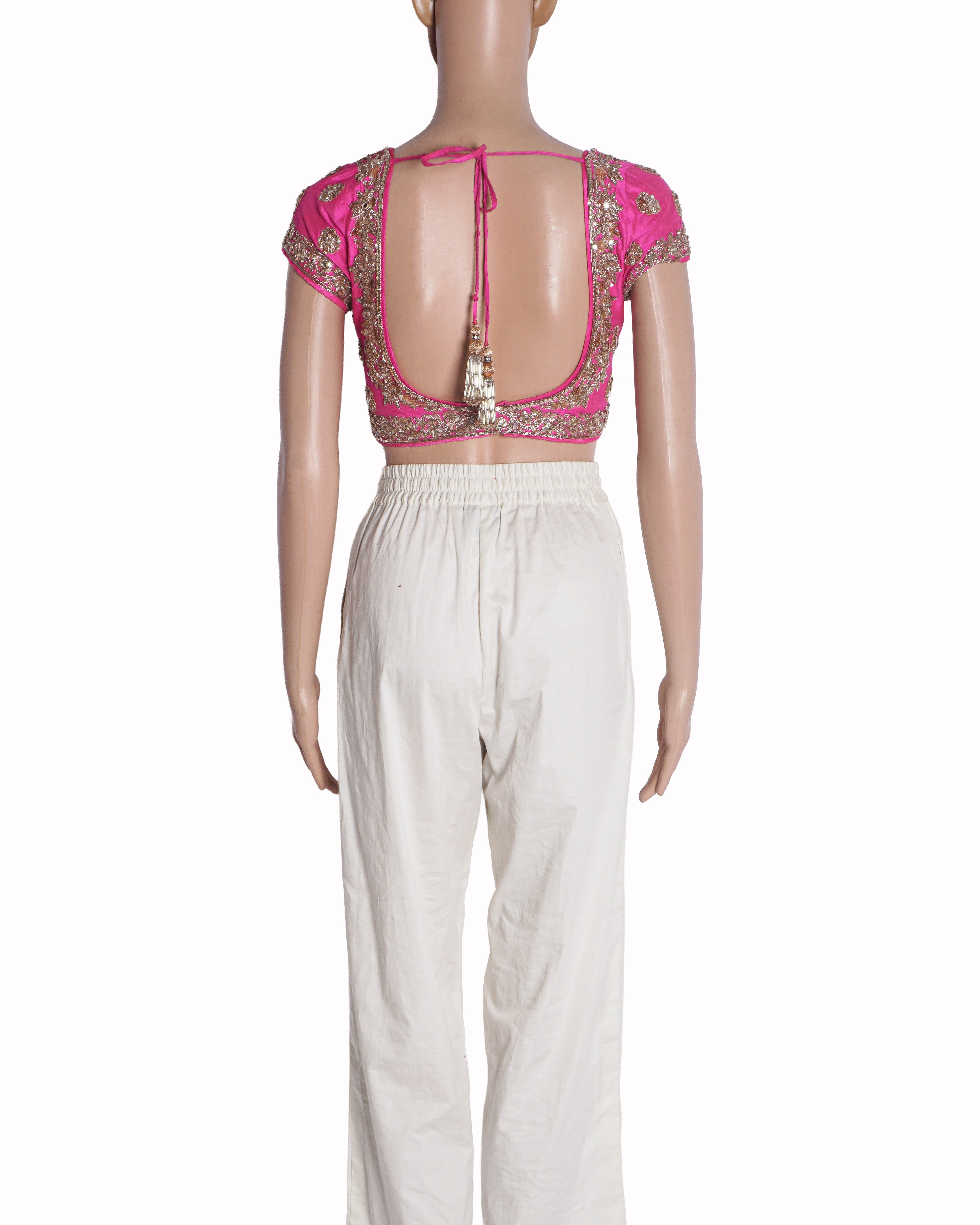 Manish Malhotra Hot Pink Silk Gold Embroidered Blouse