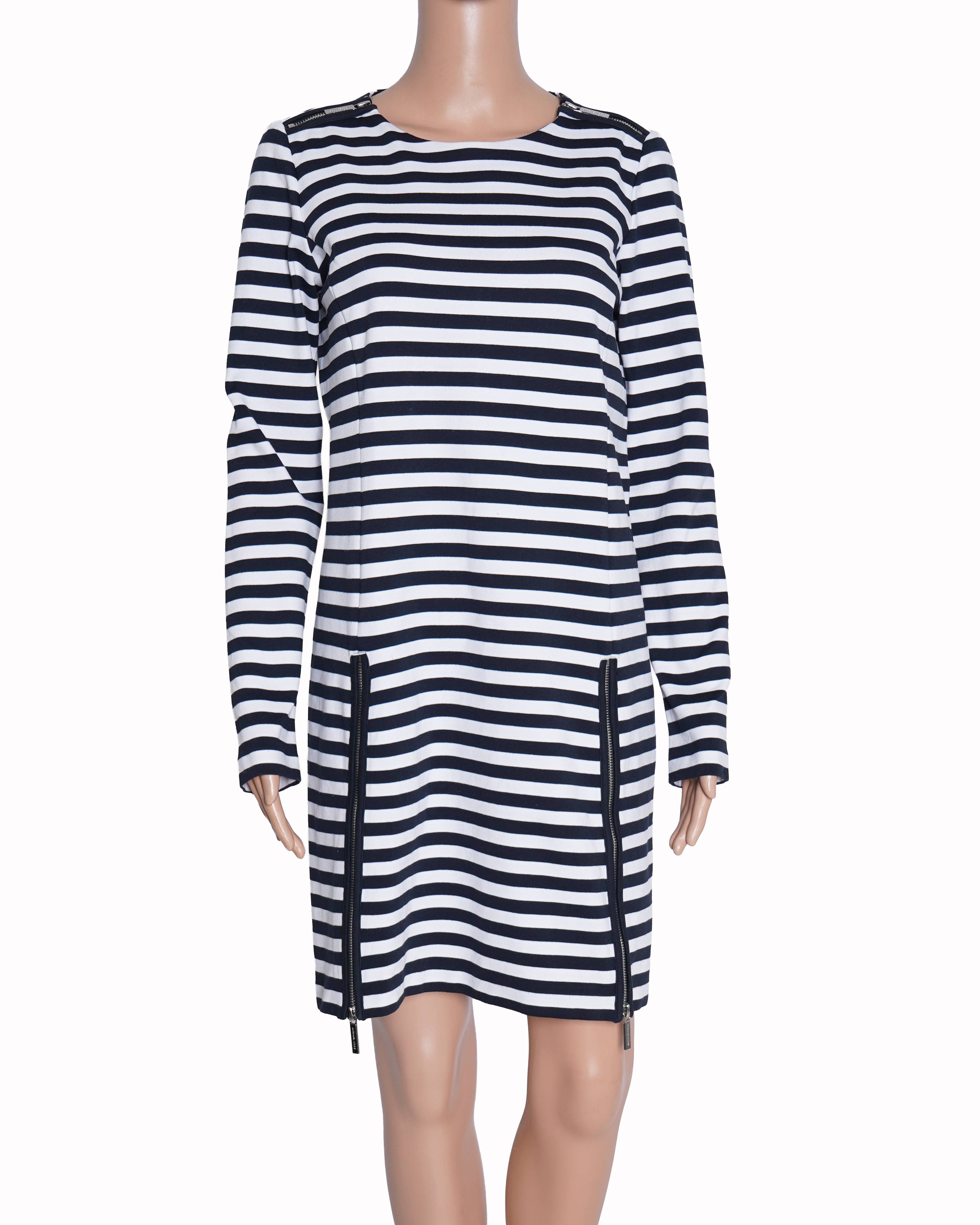 Michael Kors Stripe Dress In Navy Blue & White