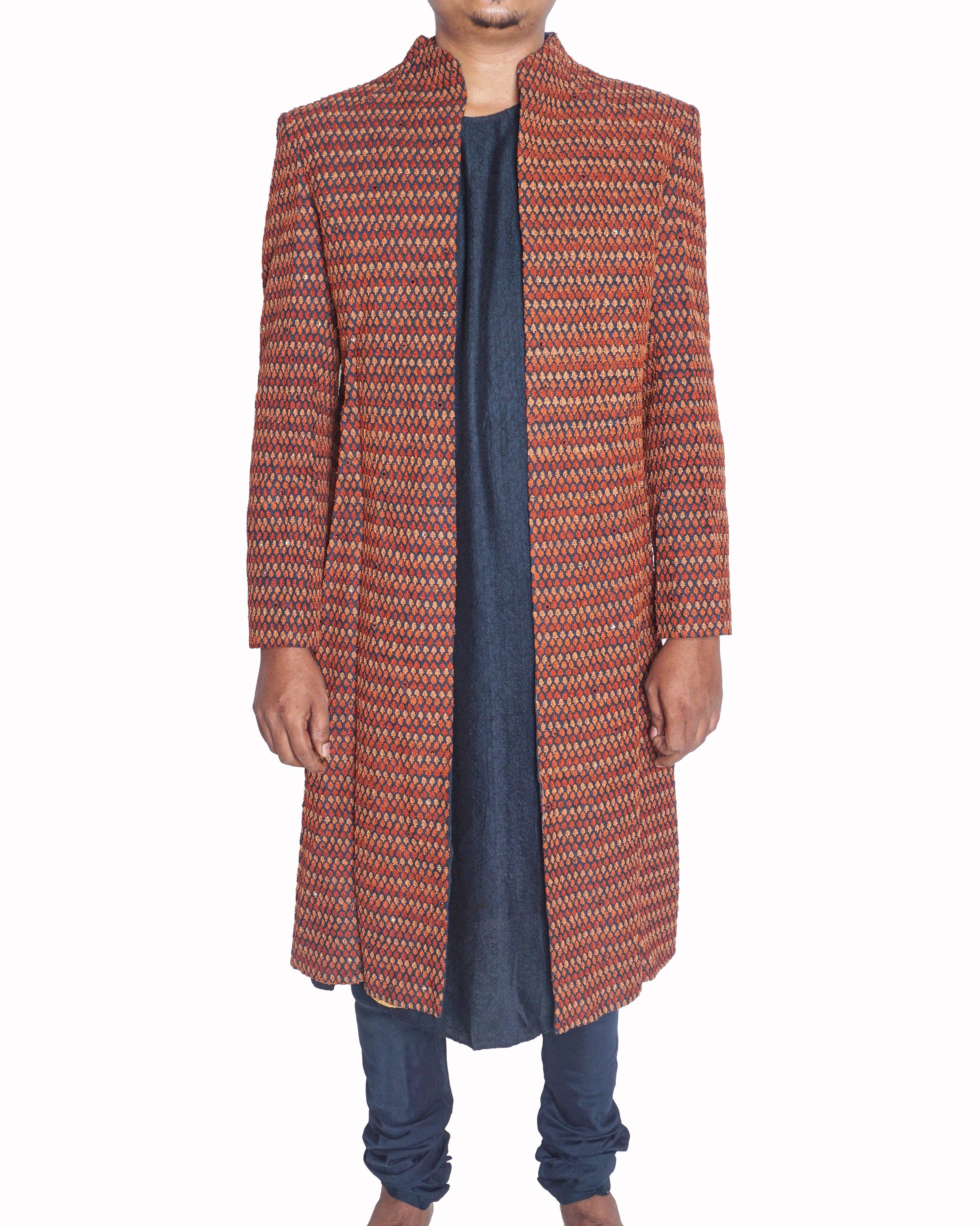 Shantanu Goenka Men's Rust Woven Sherwani Set