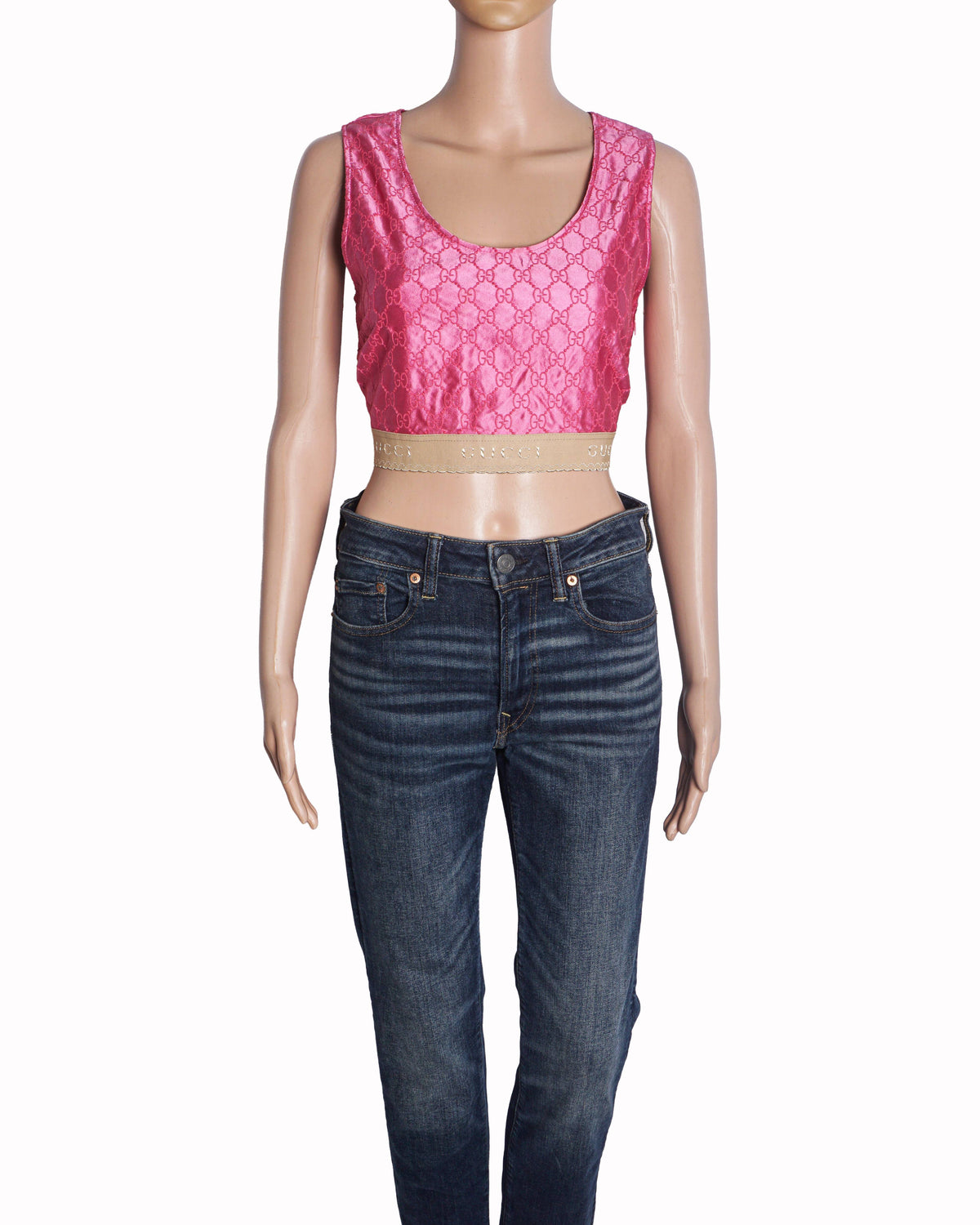 Gucci Pink GG Embroidered Silk Crop Top