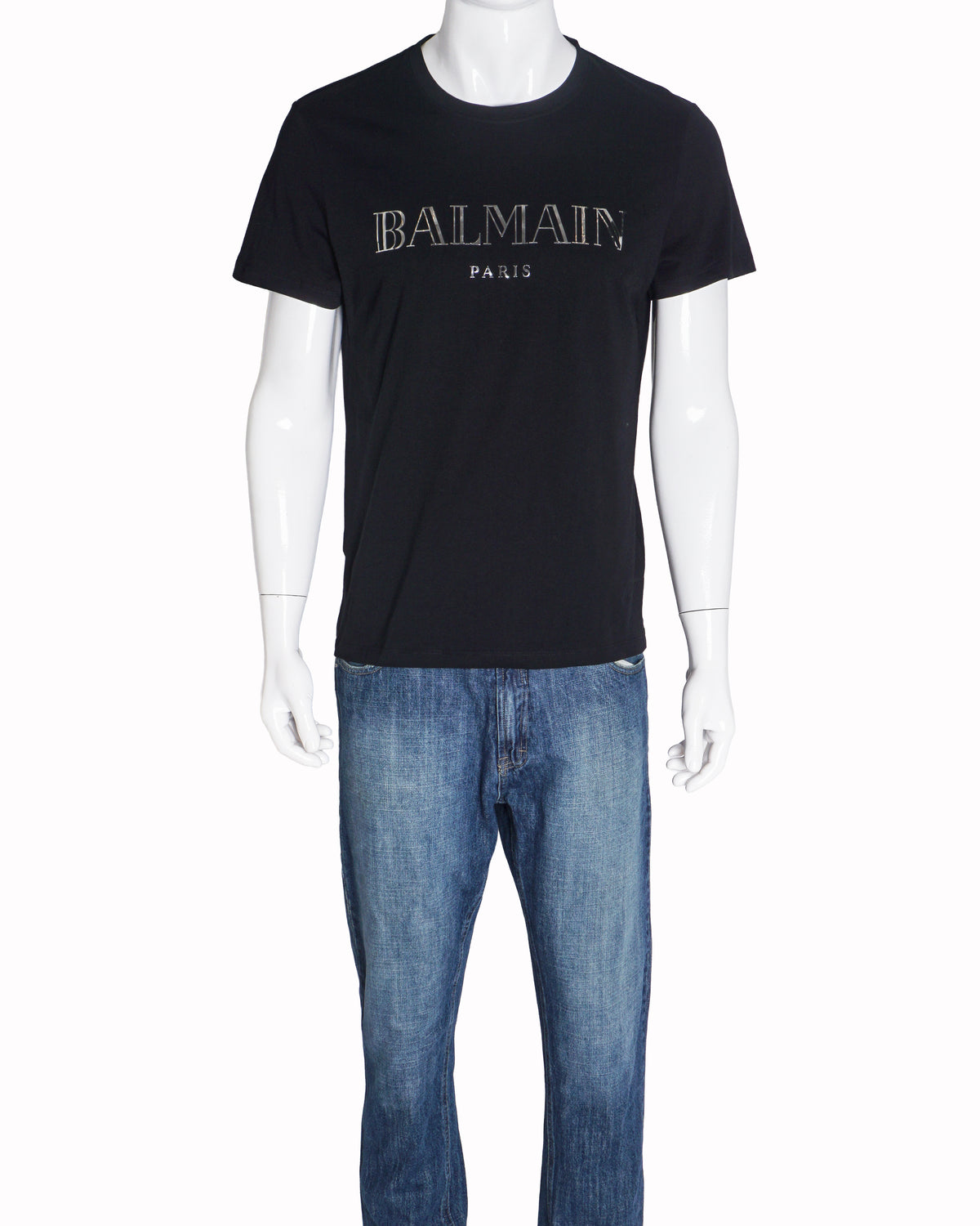 Balmain Men's Black Cotton Silver Logo T-Shirt