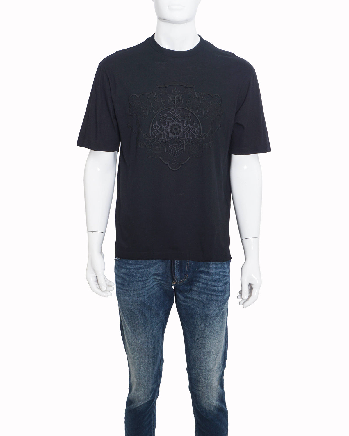 Prada Black Tonal Embroidered Imperial Crest Men's T-Shirt