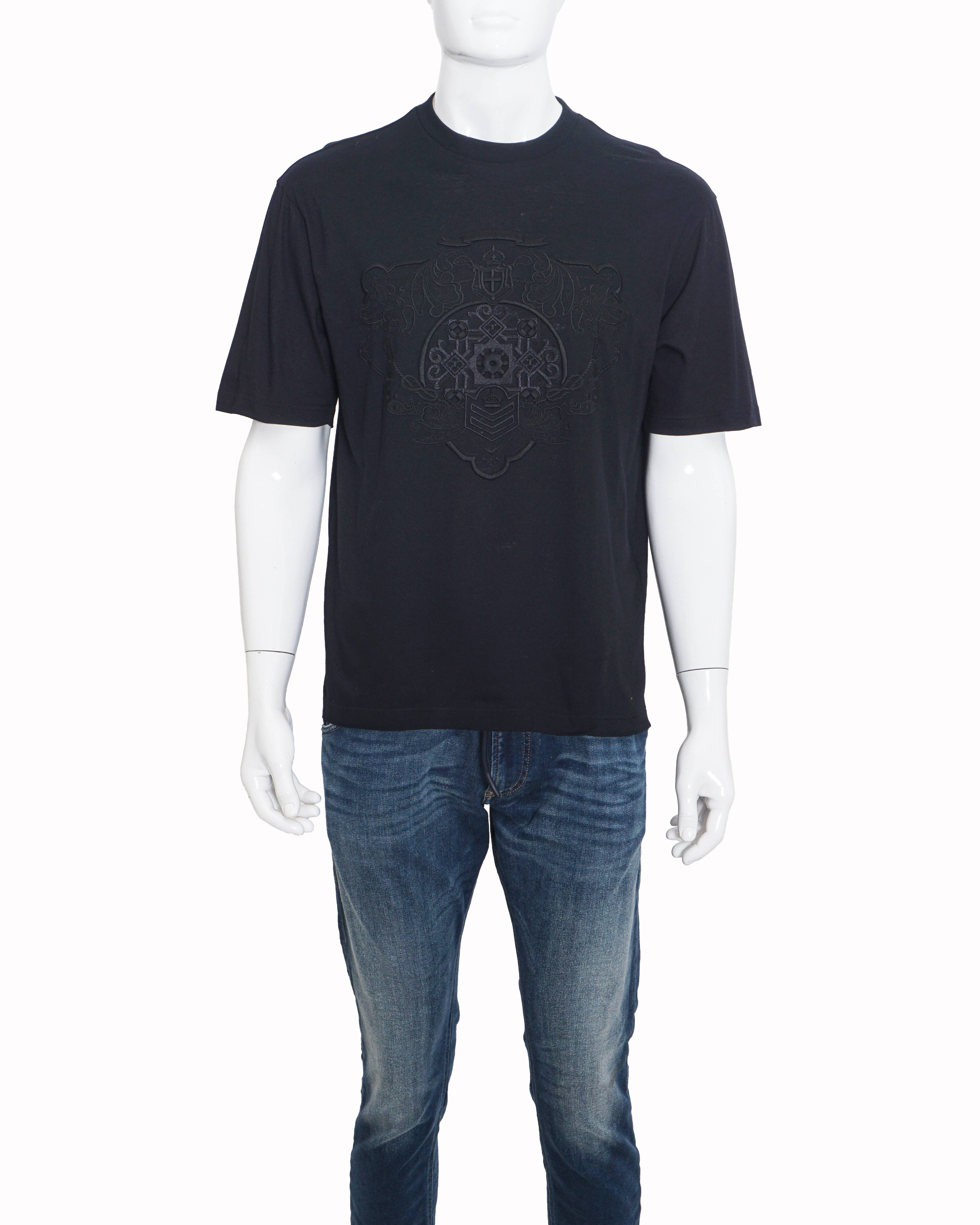 Prada Black Tonal Embroidered Imperial Crest Men's T-Shirt