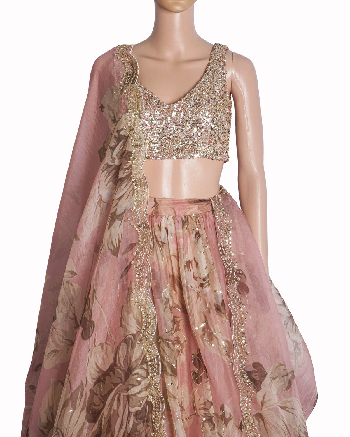 Astha Narang Pink Organza Floral Printed Lehenga Set