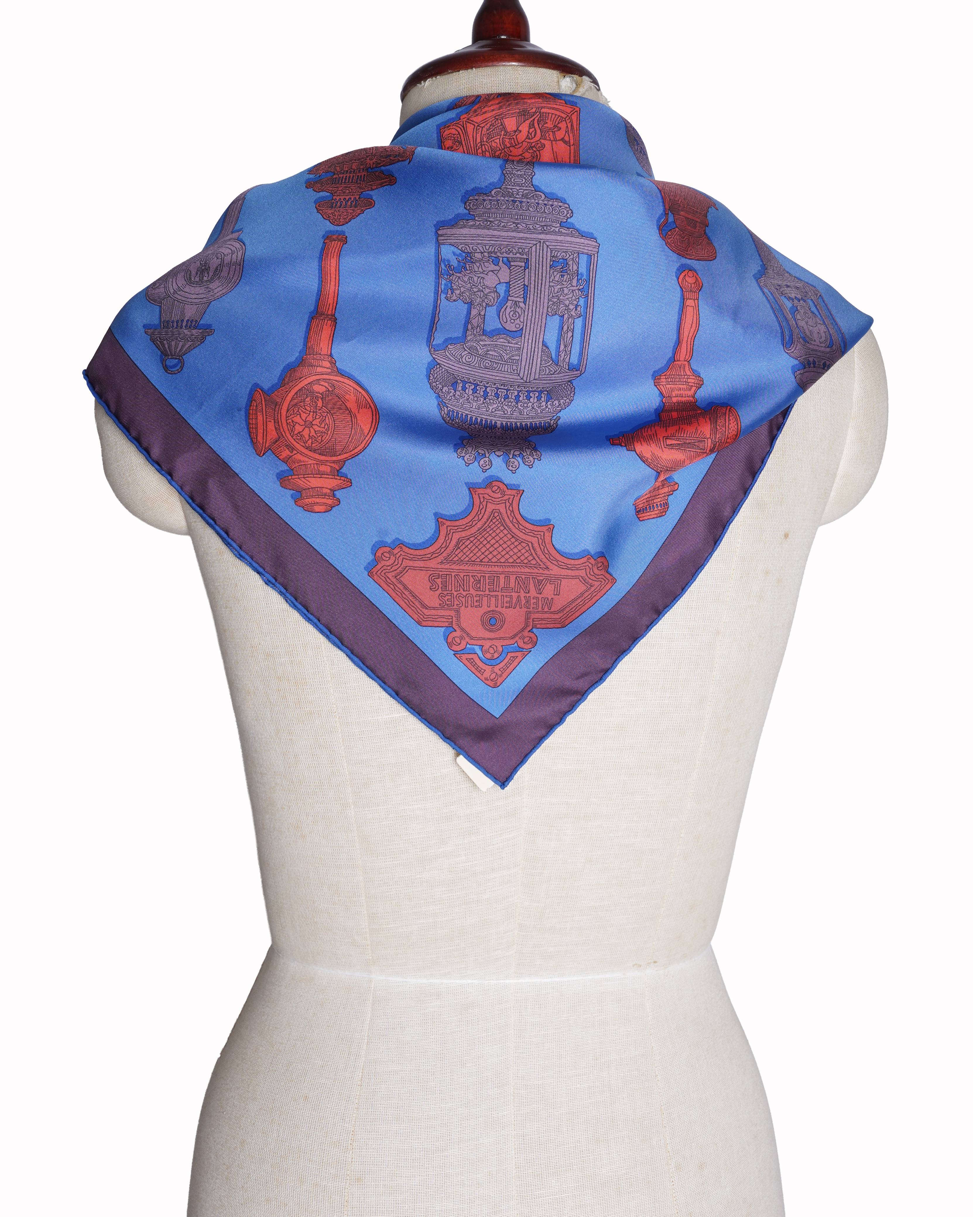 Hermès Blue & Orange Merveilleuses Lanternes Silk Gavroche - My Almari