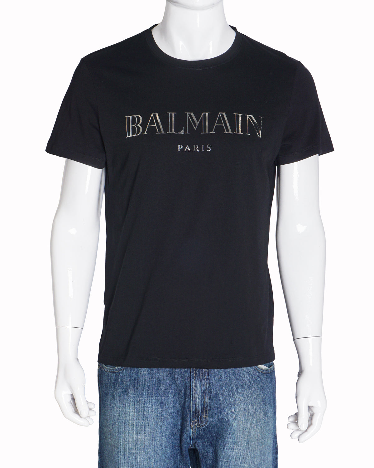 Balmain Men's Black Cotton Silver Logo T-Shirt