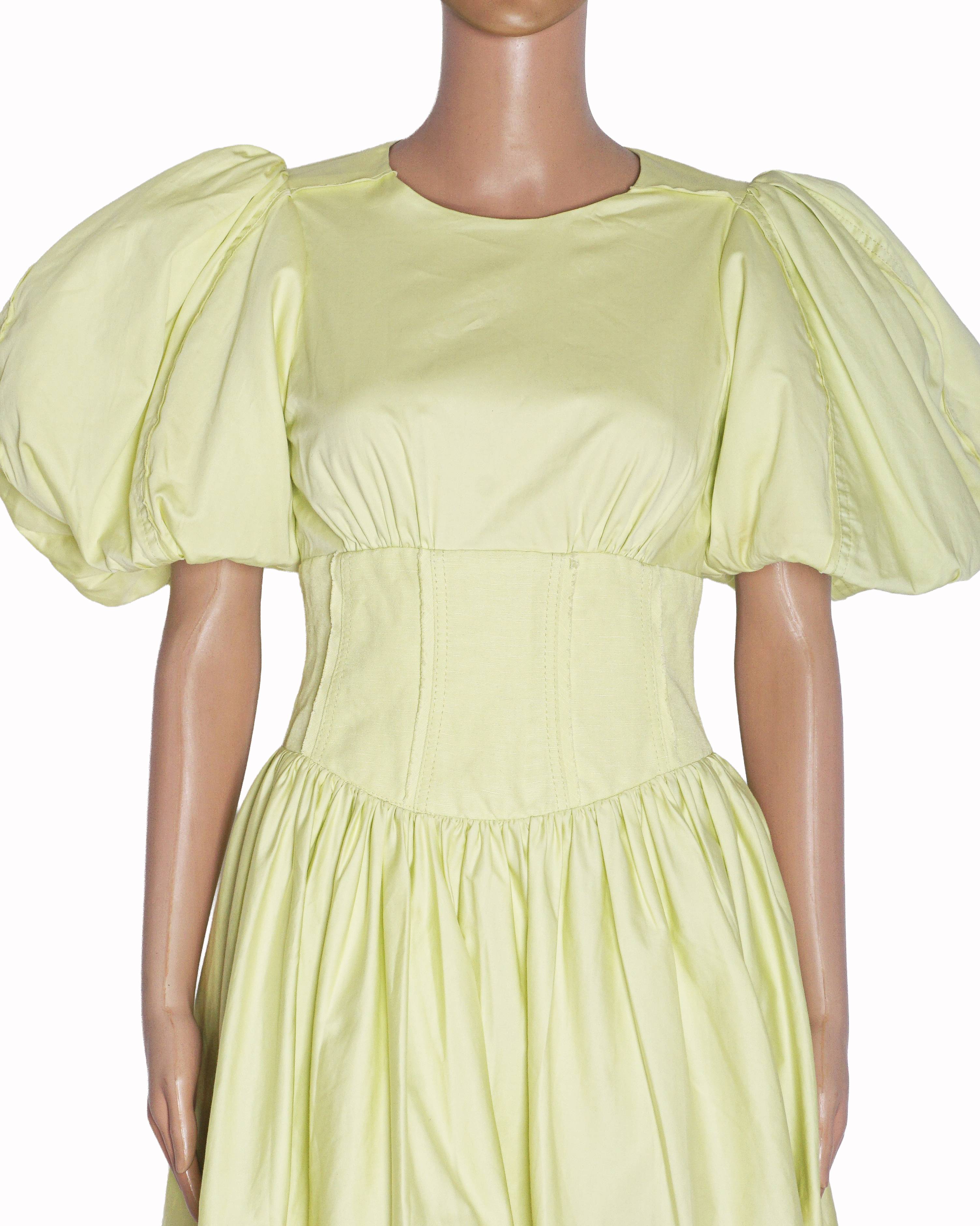 Aje Gianna Puff Sleeve Mini Dress in Light Lemon
