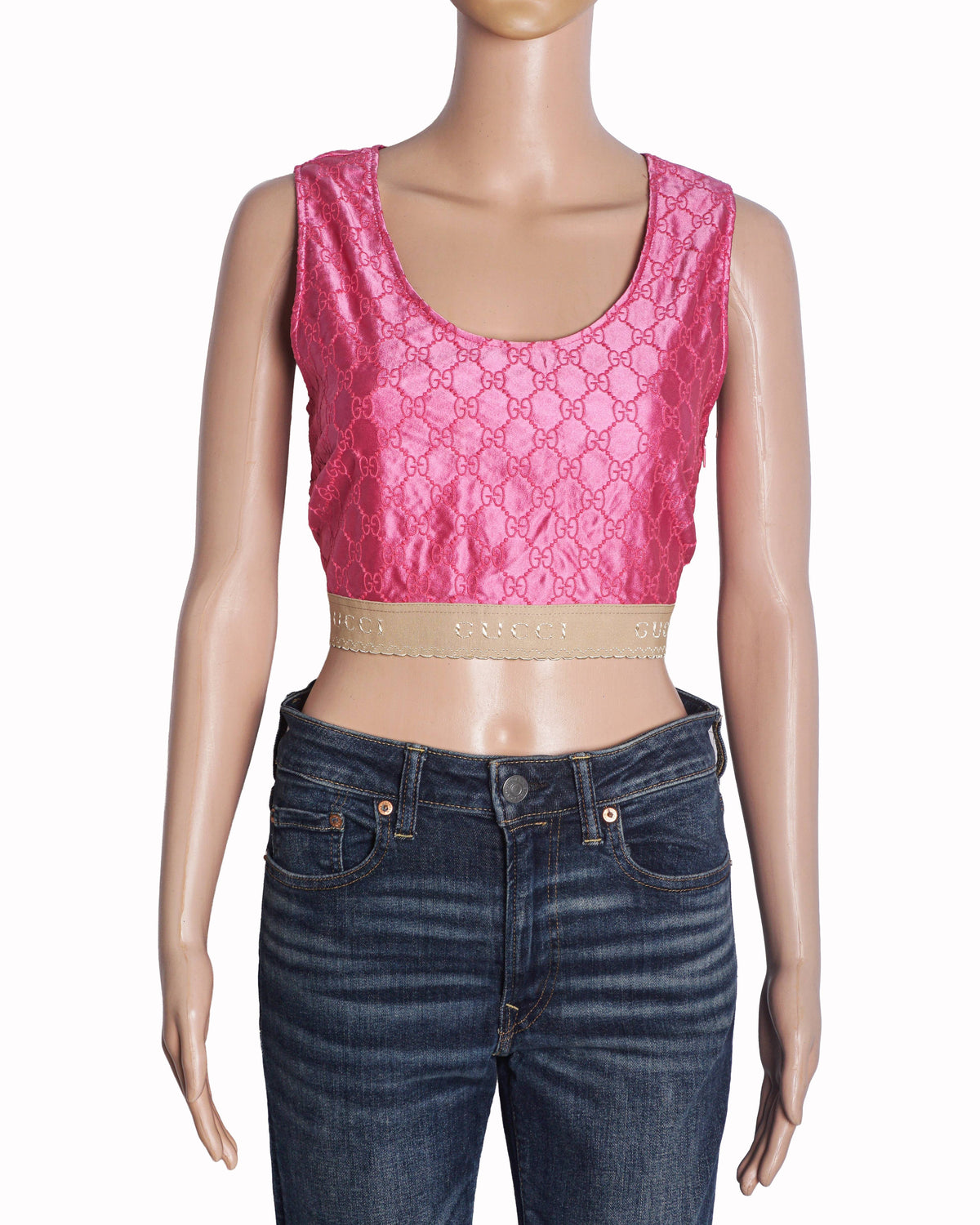 Gucci Pink GG Embroidered Silk Crop Top