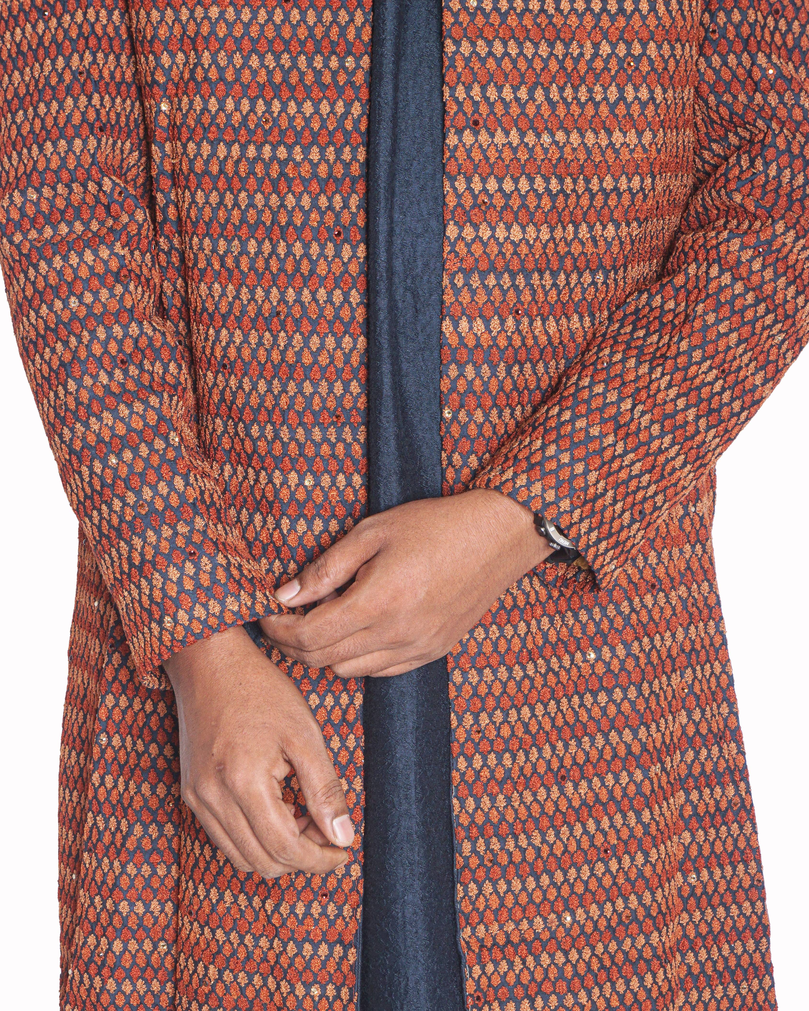 Shantanu Goenka Men's Rust Woven Sherwani Set
