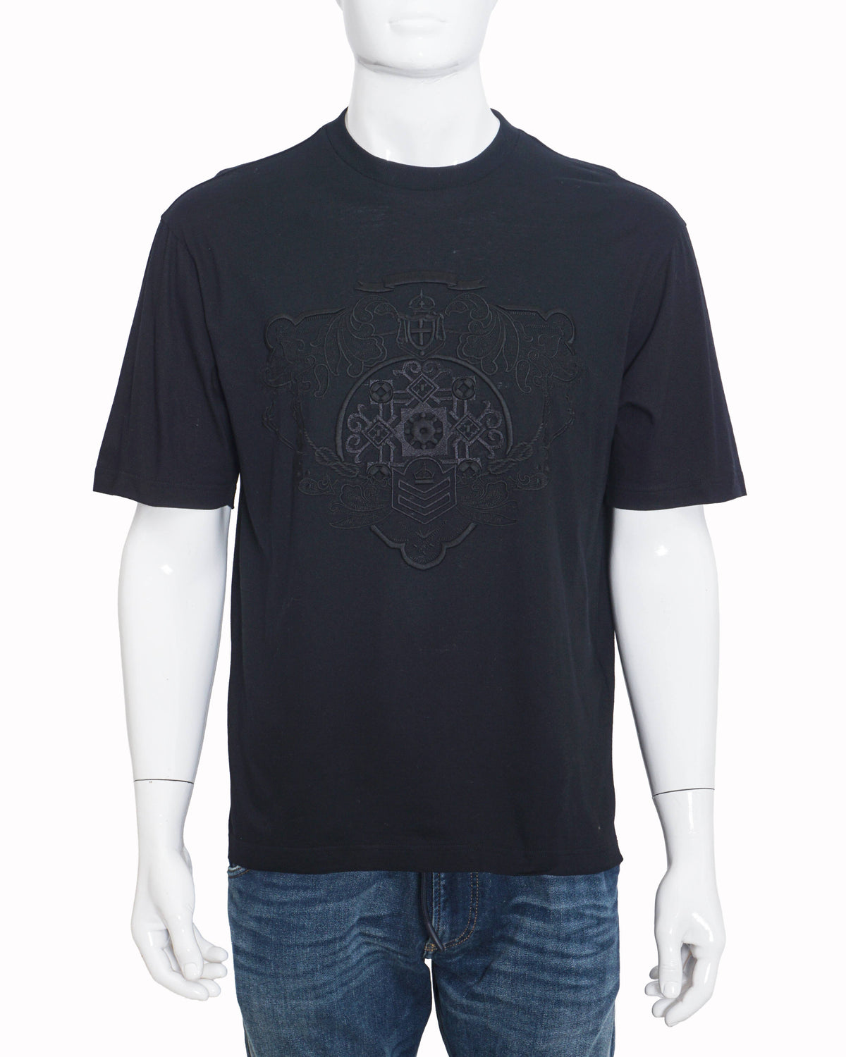 Prada Black Tonal Embroidered Imperial Crest Men's T-Shirt