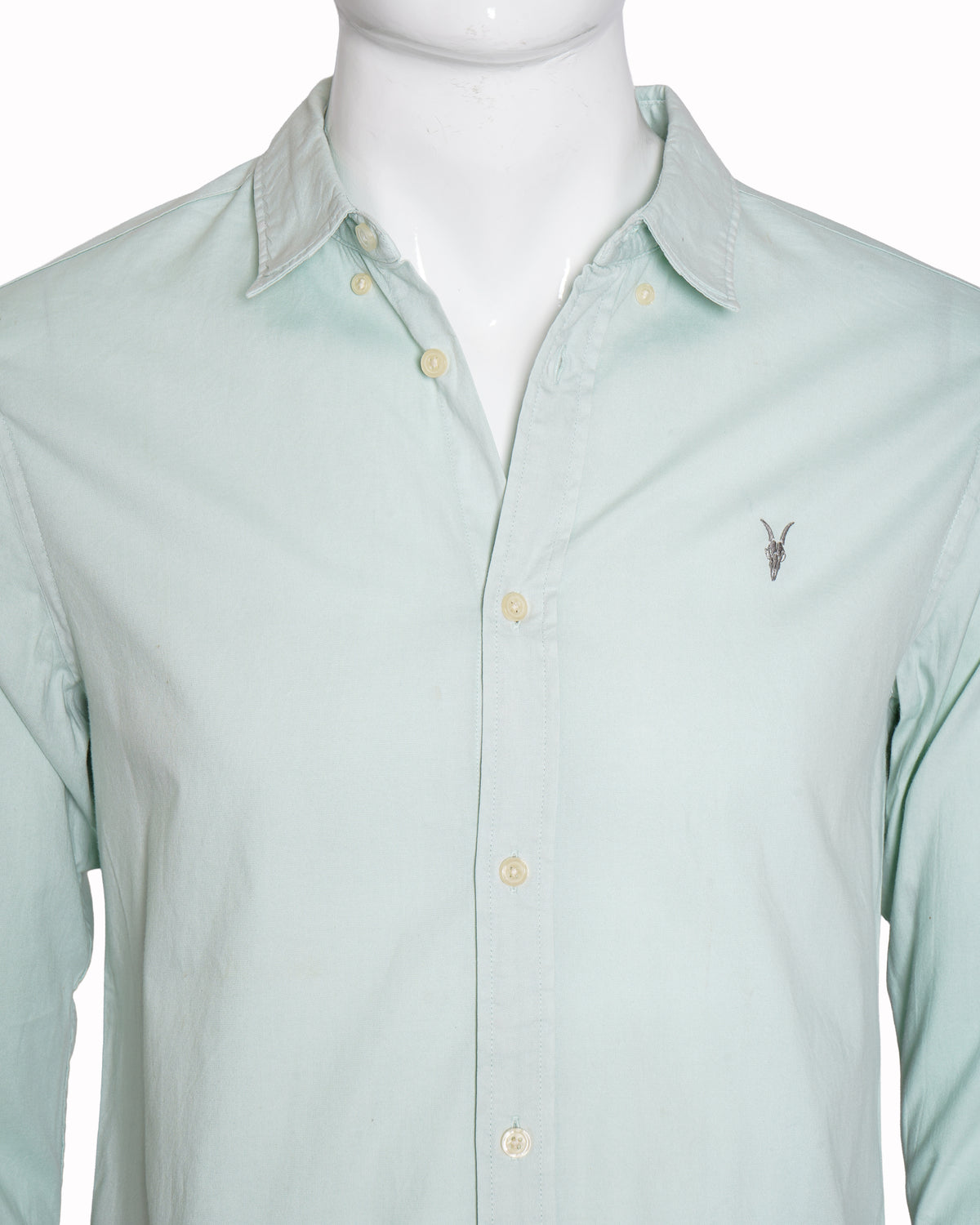 AllSaints Light Blue Long-Sleeve Cotton Ramskull Shirt