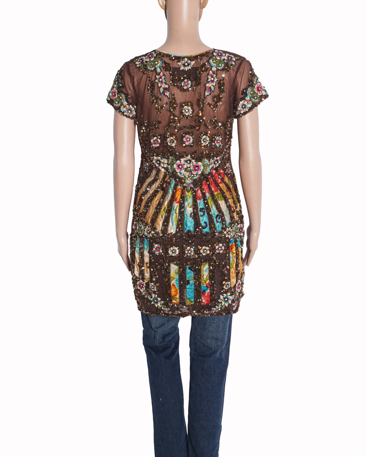 Falguni Shane Peacock Brown Sheer Heavily Embellished Floral Kurta