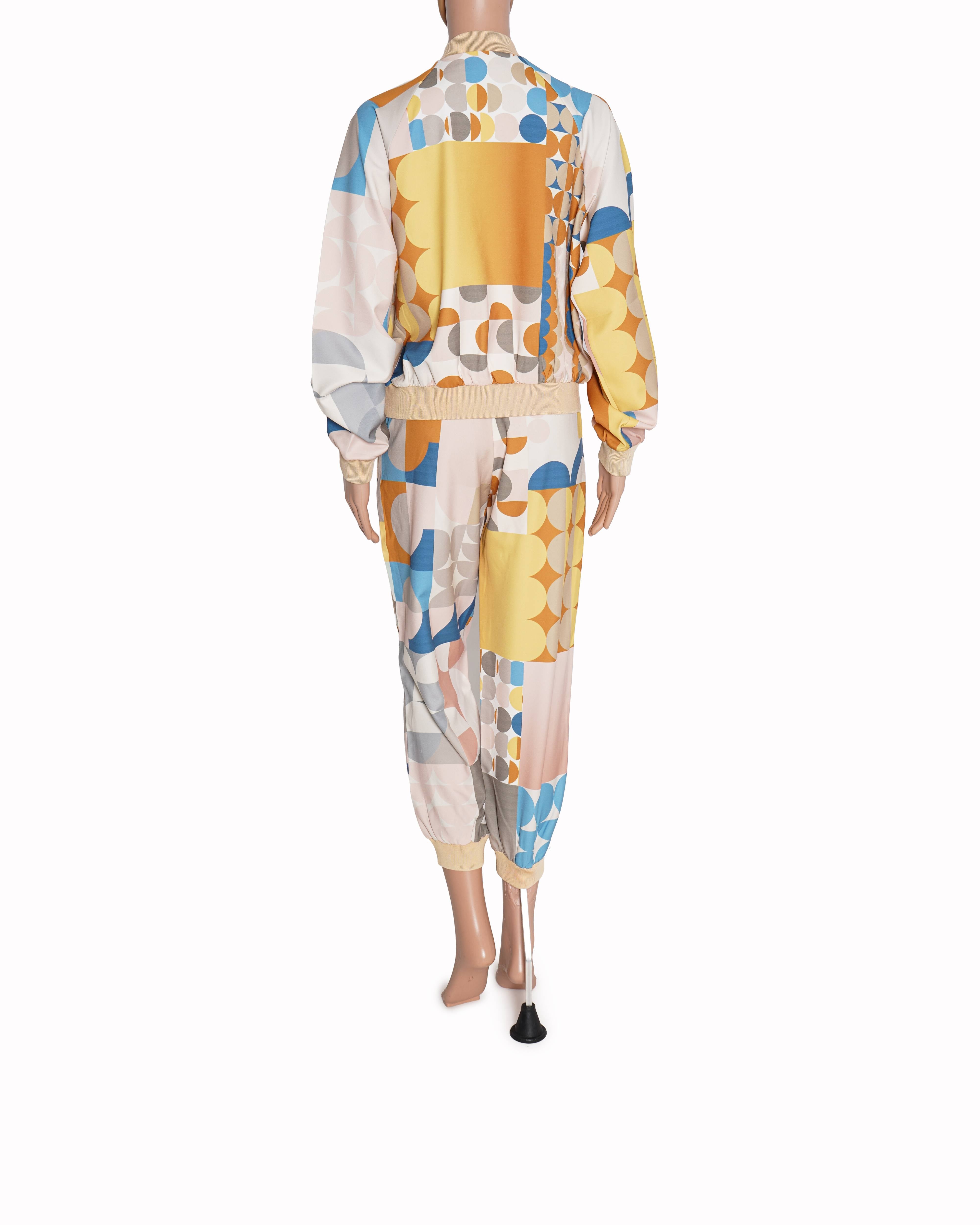 Pankaj & Nidhi Multi Color Polyester Band Collar Printed Bomber Jacket And Jogger Set