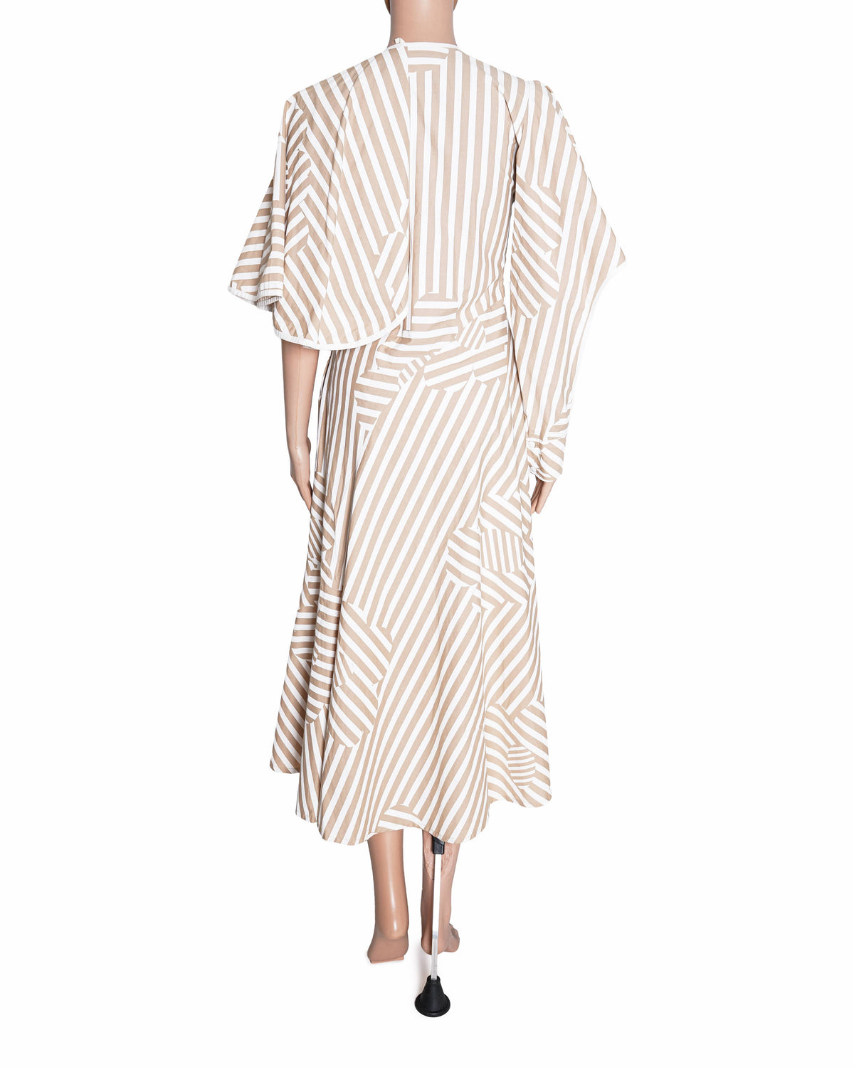 Lovebirds Stripe Asymmetric Midi Dress In White & Beige