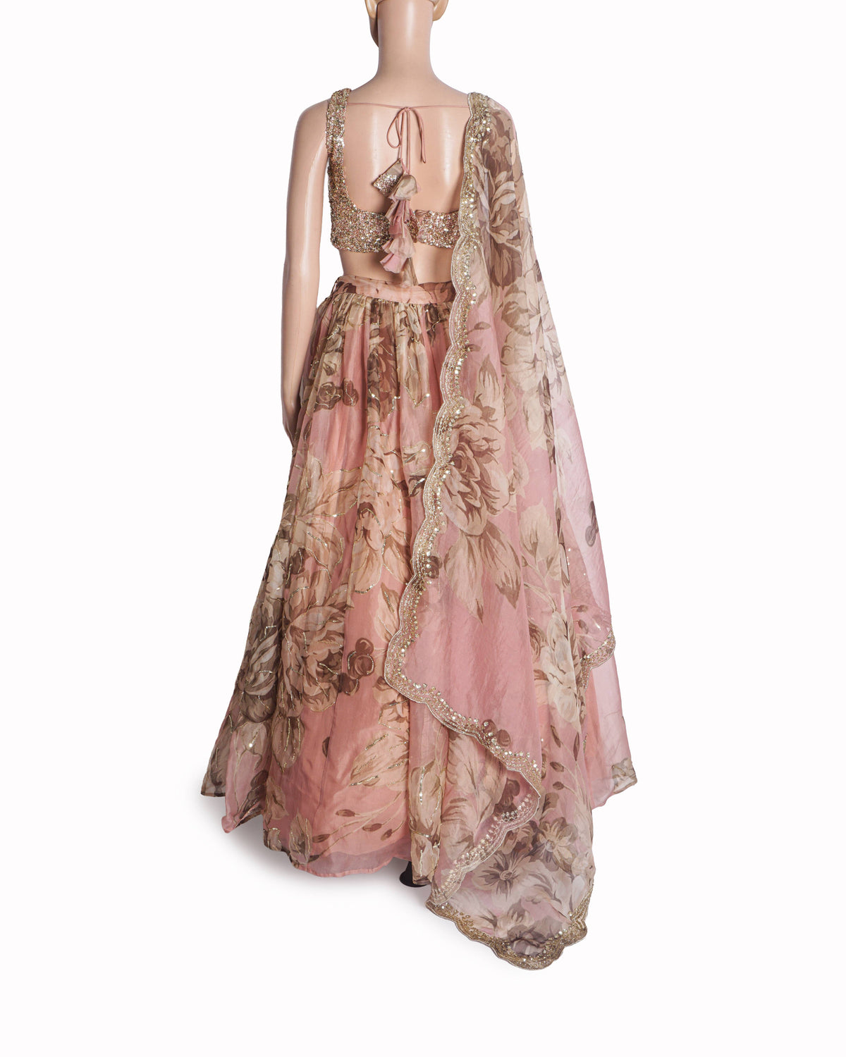 Astha Narang Pink Organza Floral Printed Lehenga Set