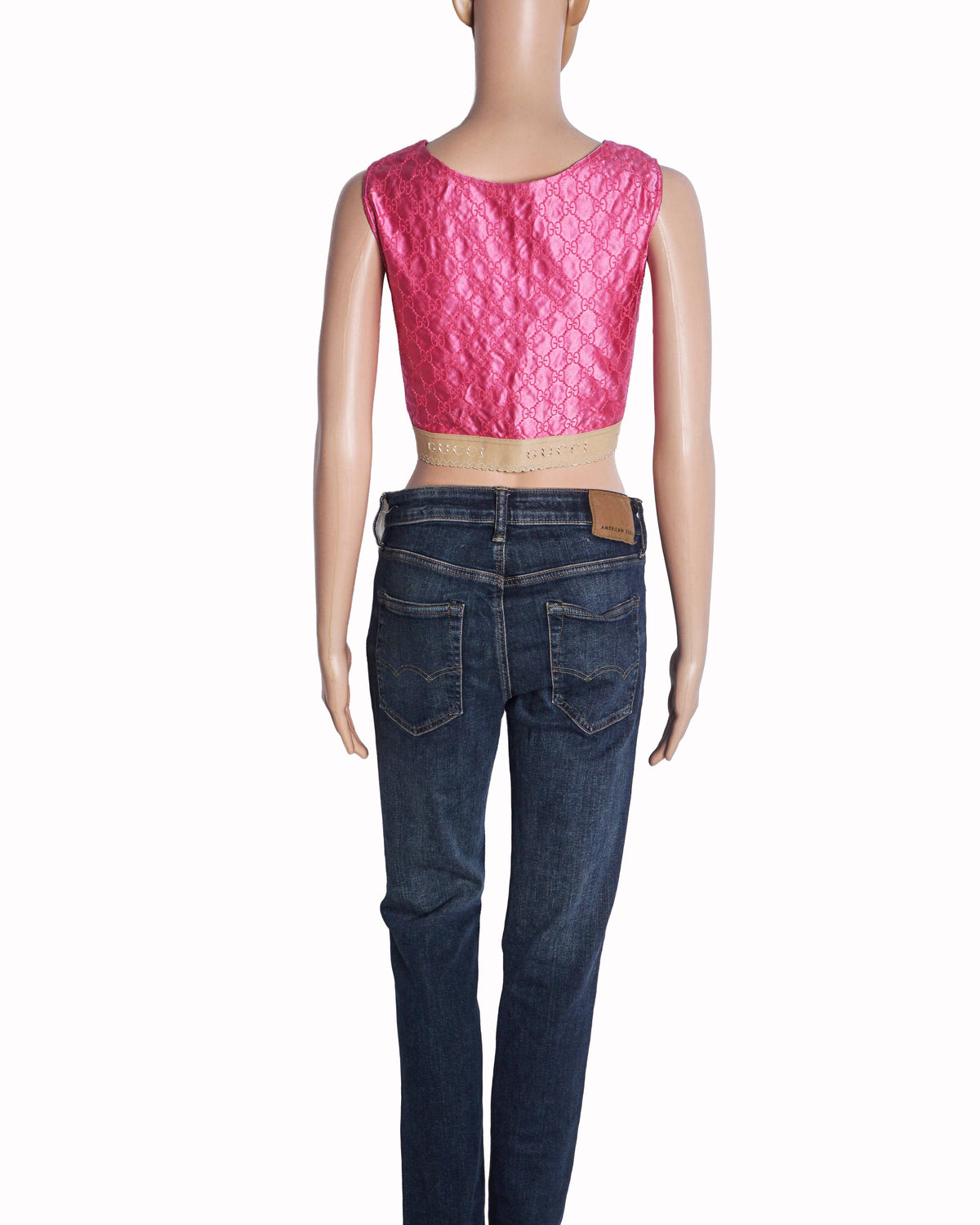 Gucci Pink GG Embroidered Silk Crop Top