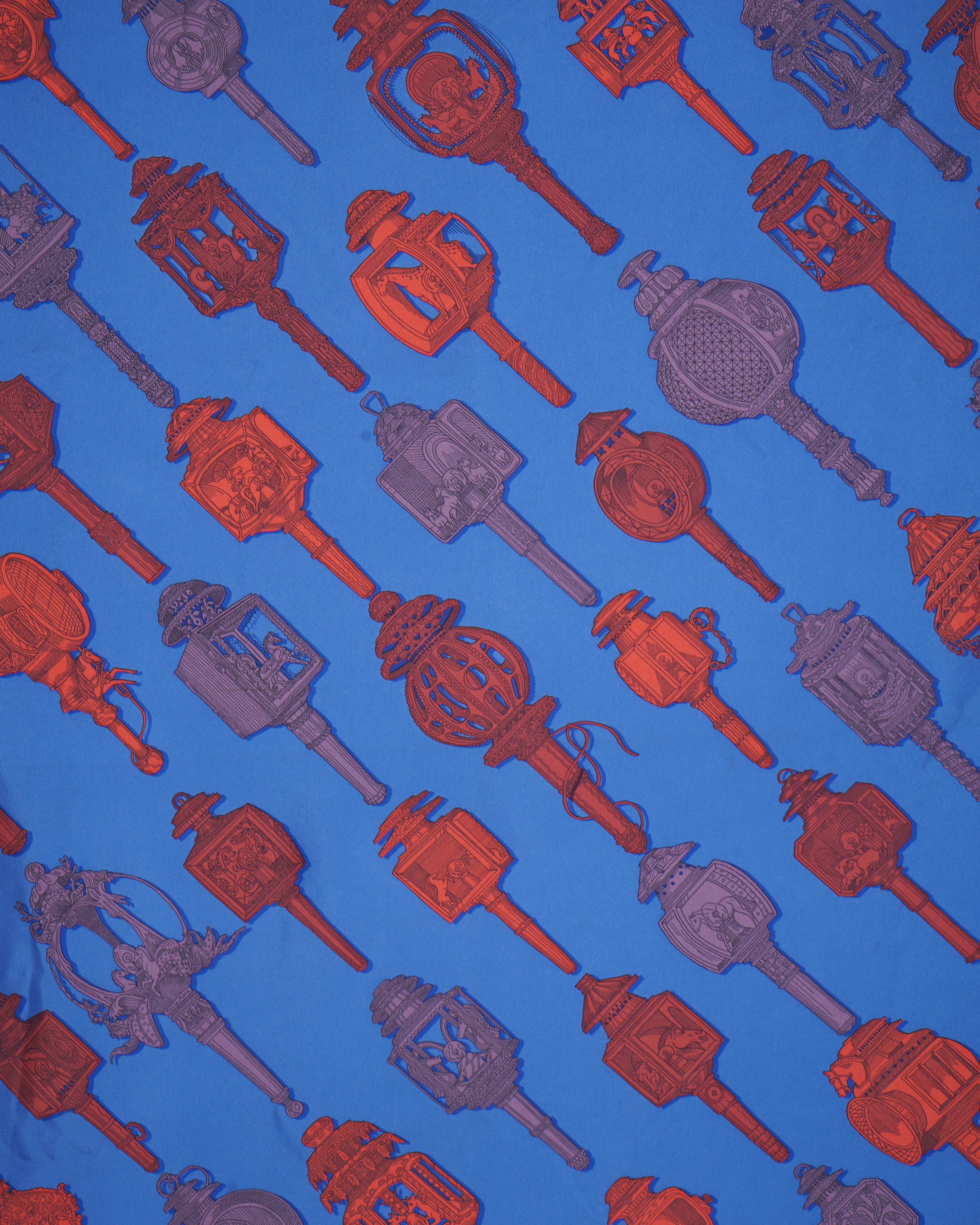 Hermès Blue & Orange Merveilleuses Lanternes Silk Gavroche - My Almari