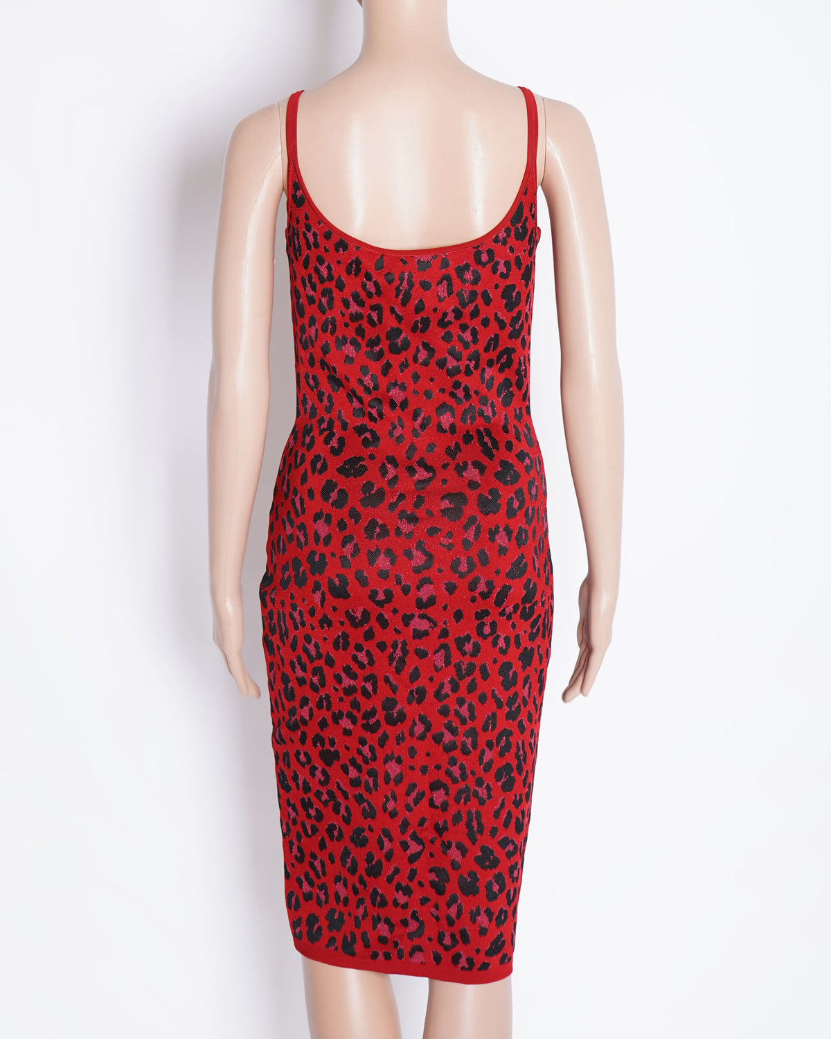 New Versace leopard lurex fitted knitted bodycon dress