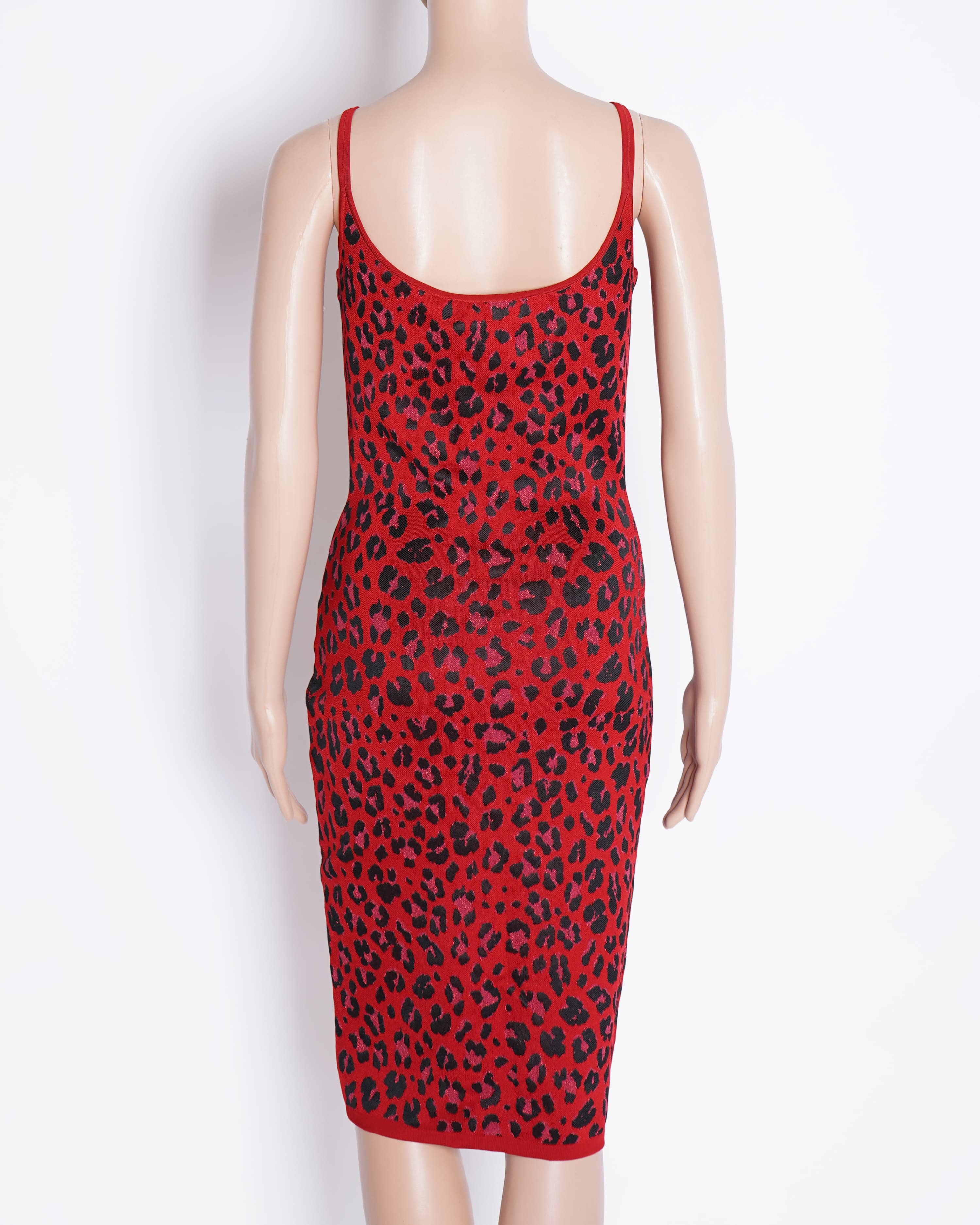New Versace leopard lurex fitted knitted bodycon dress