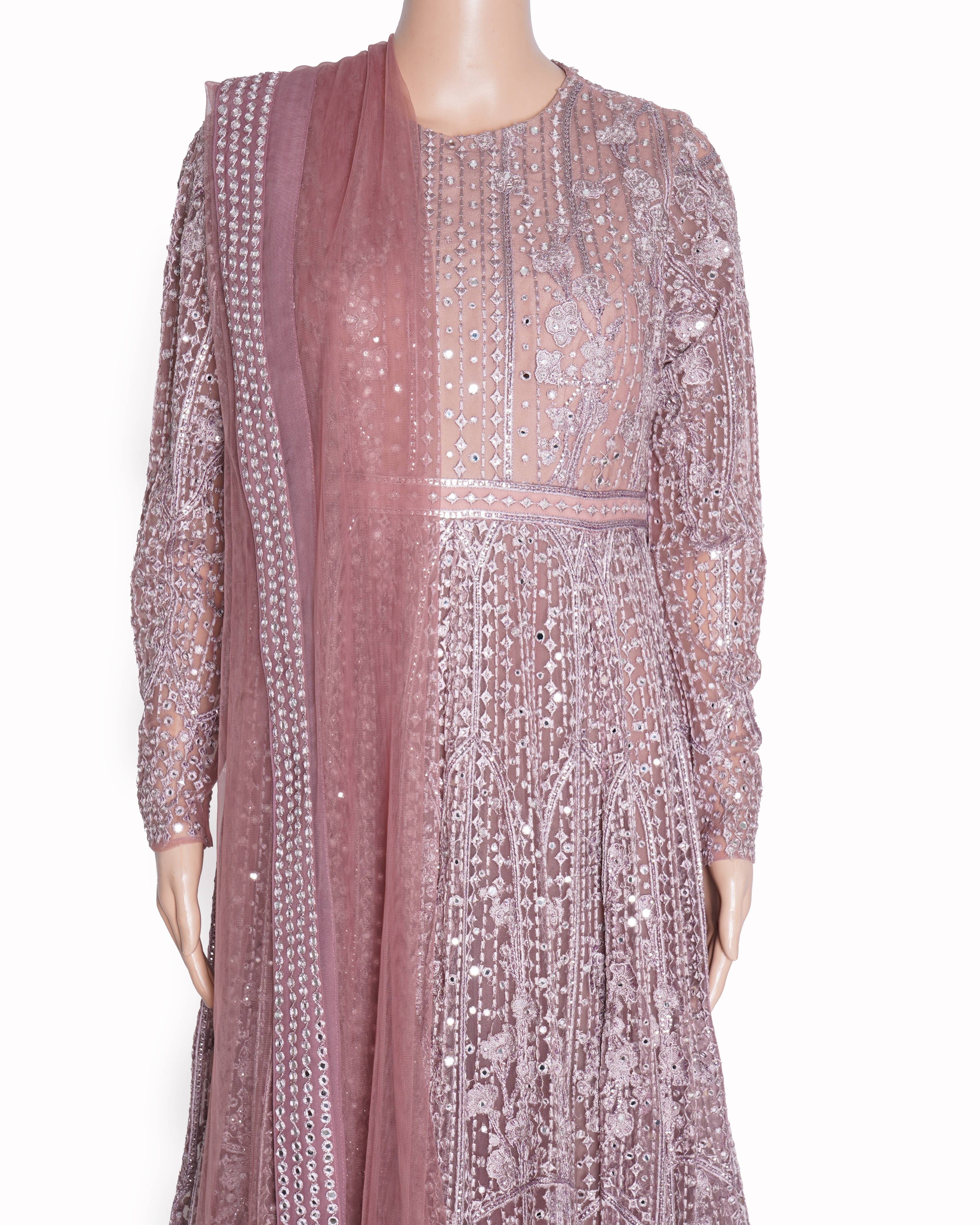 Falguni shane peacock pink embroidered anarkali (Set of 3)