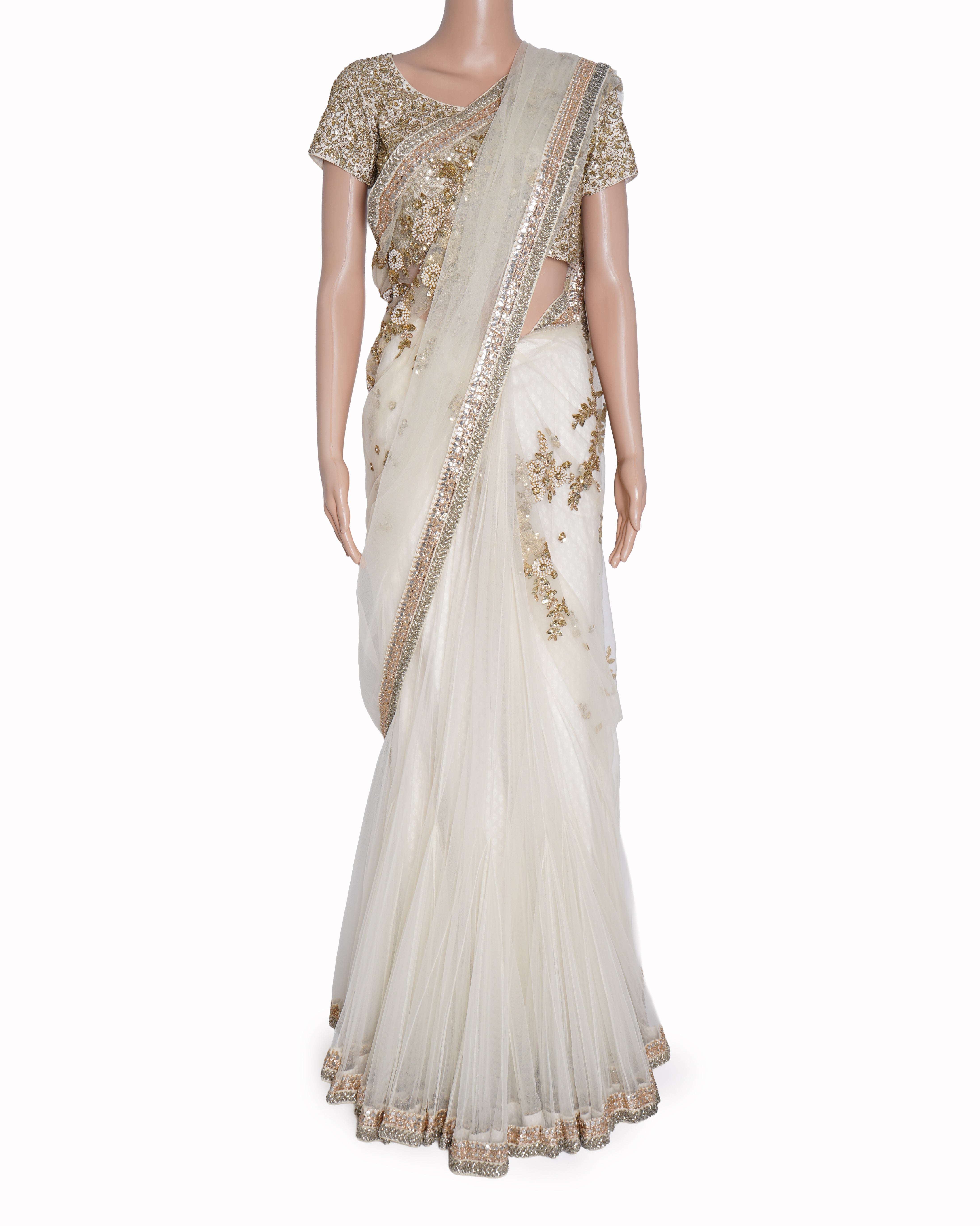 Sabyasachi White and Gold Embroidered Lehenga Set