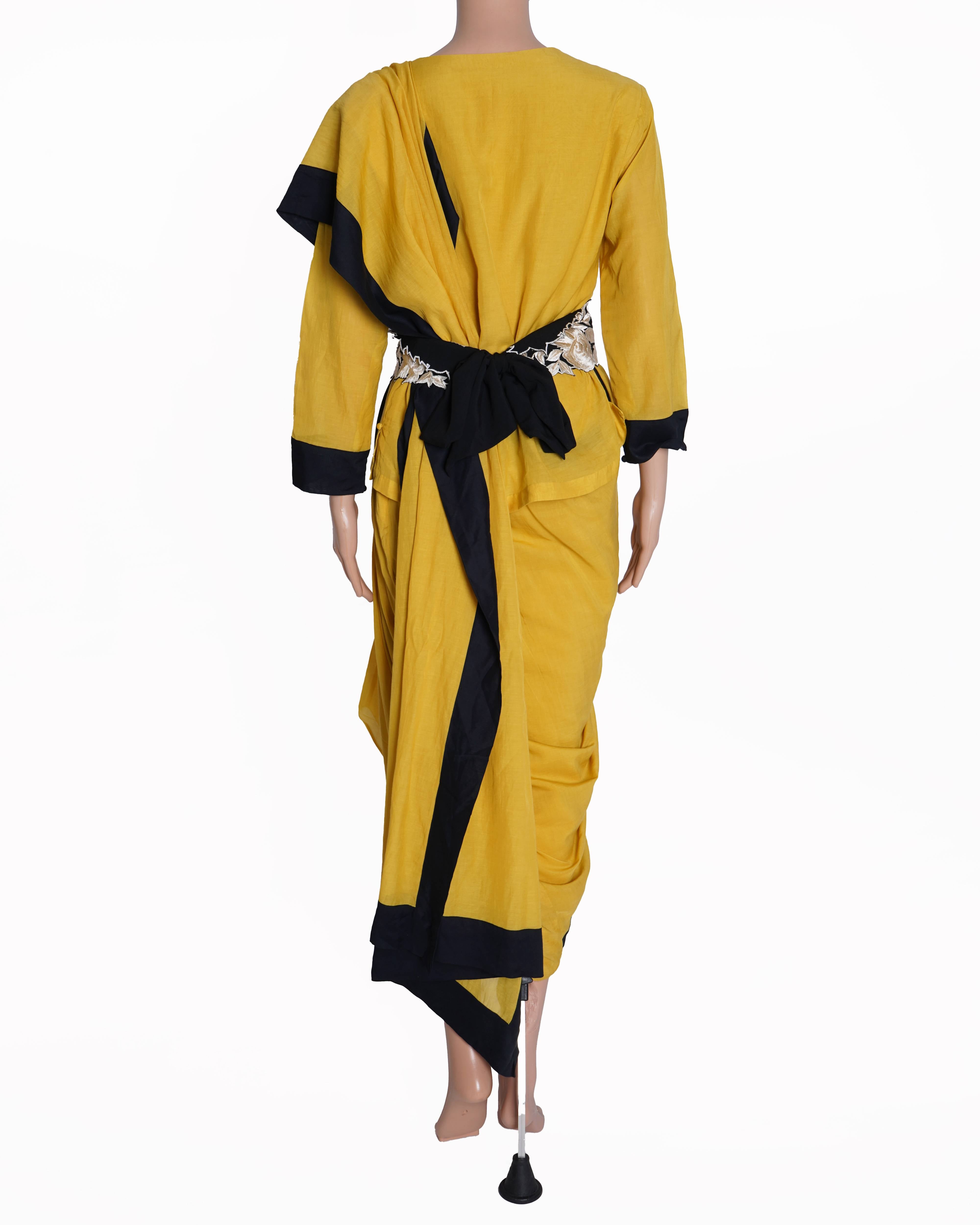 New Aikeyah Pre-Stitched yellow and black saree