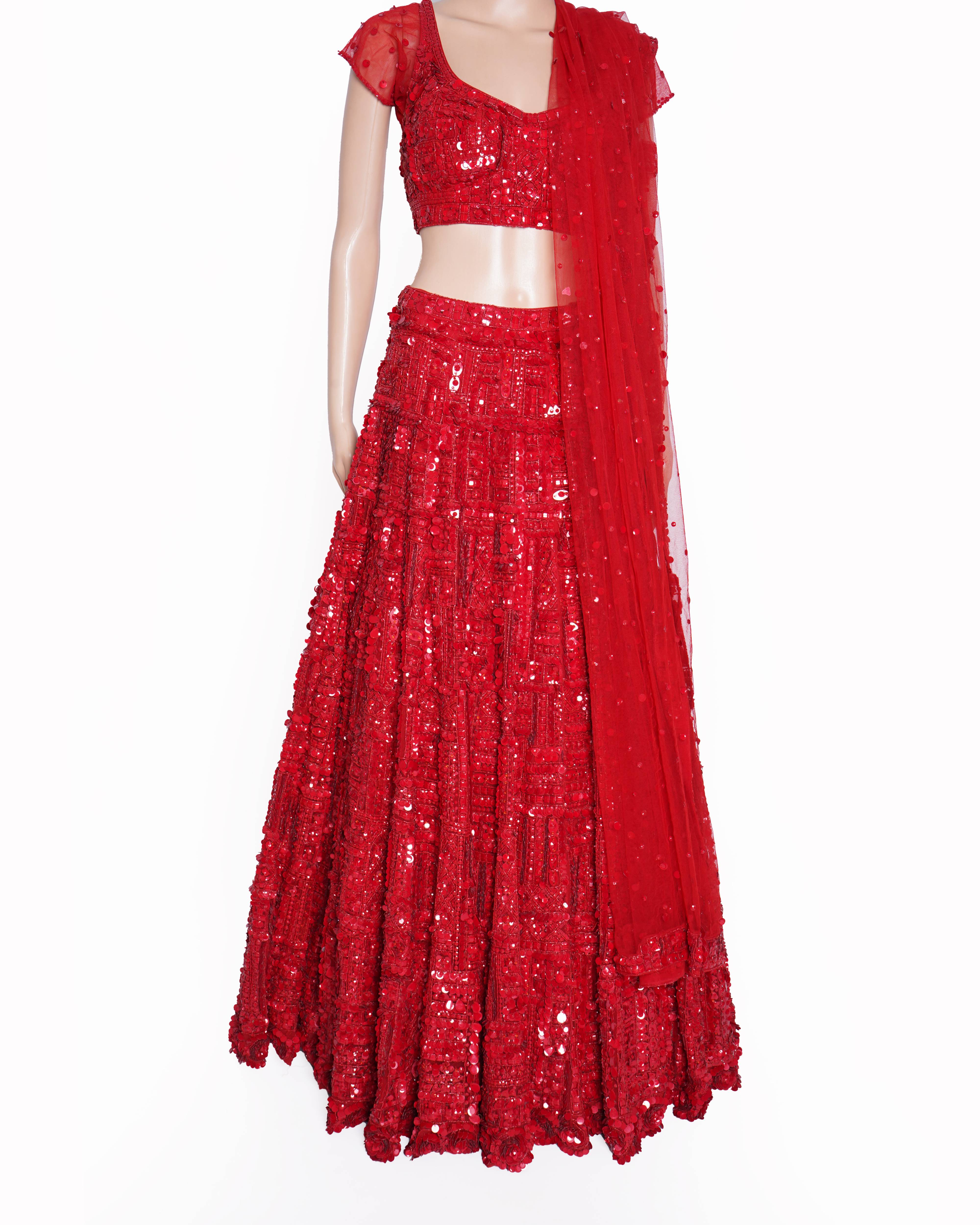 Seema Gujral Red sequin Lehanga set of 3