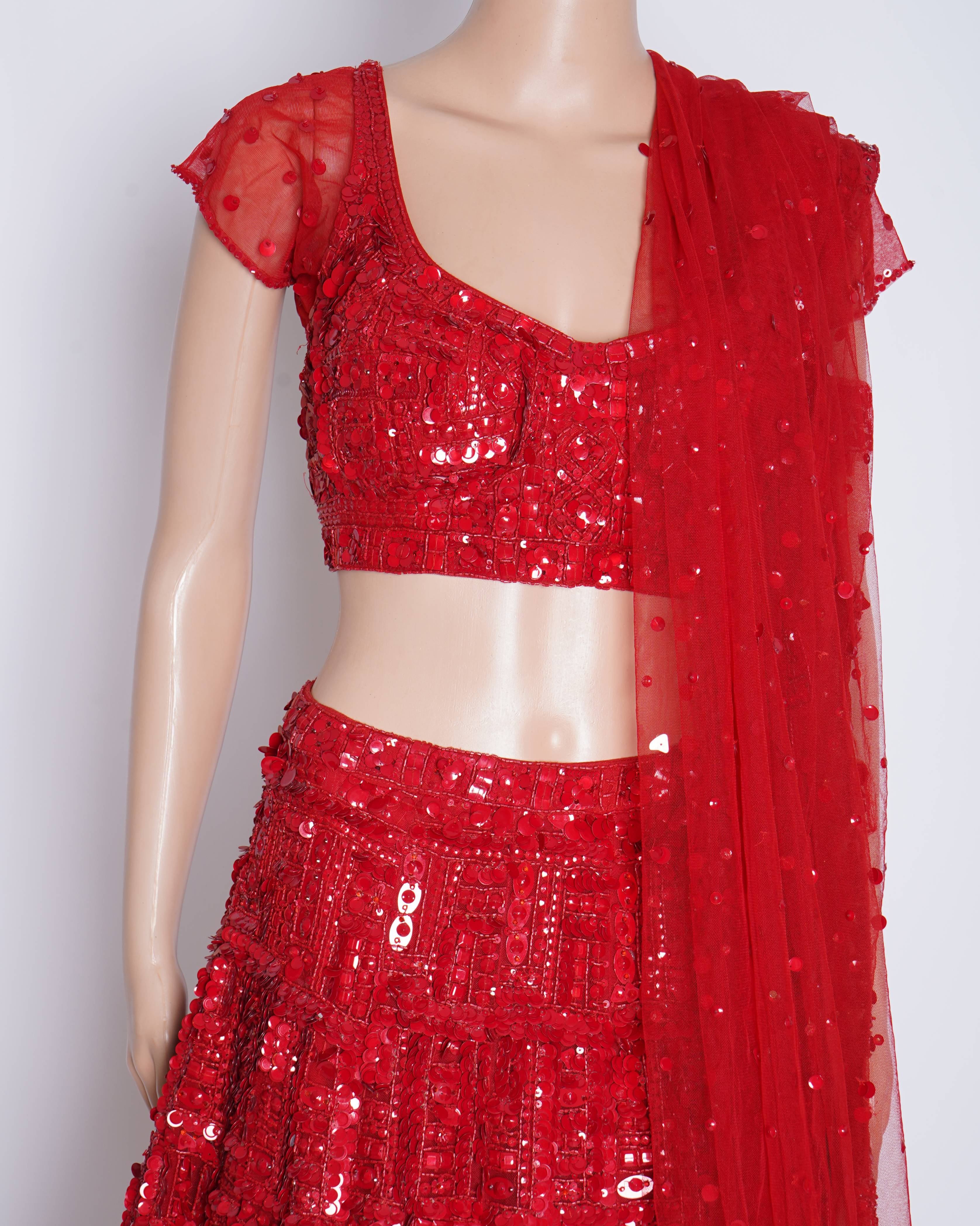 Seema Gujral Red sequin Lehanga set of 3
