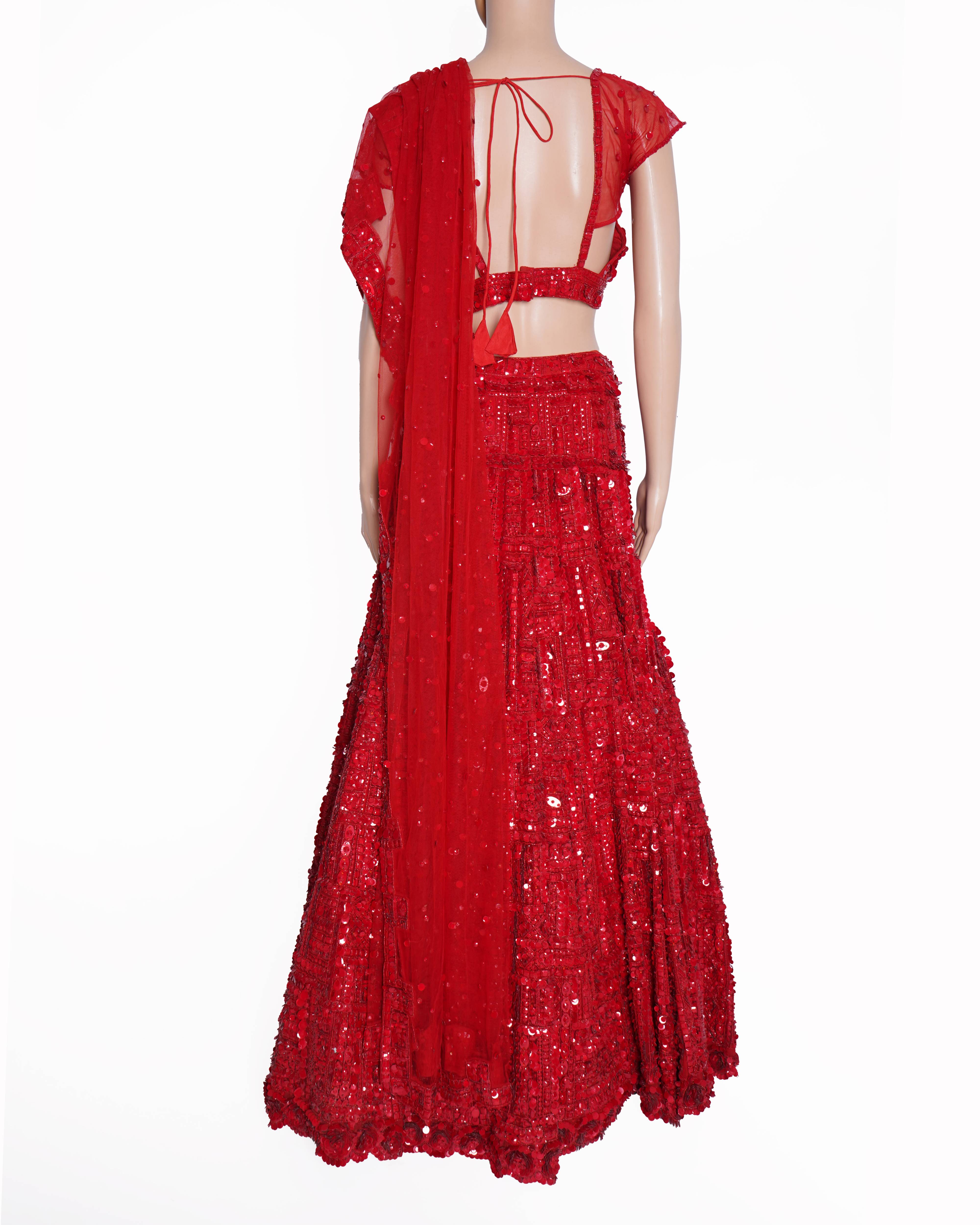 Seema Gujral Red sequin Lehanga set of 3