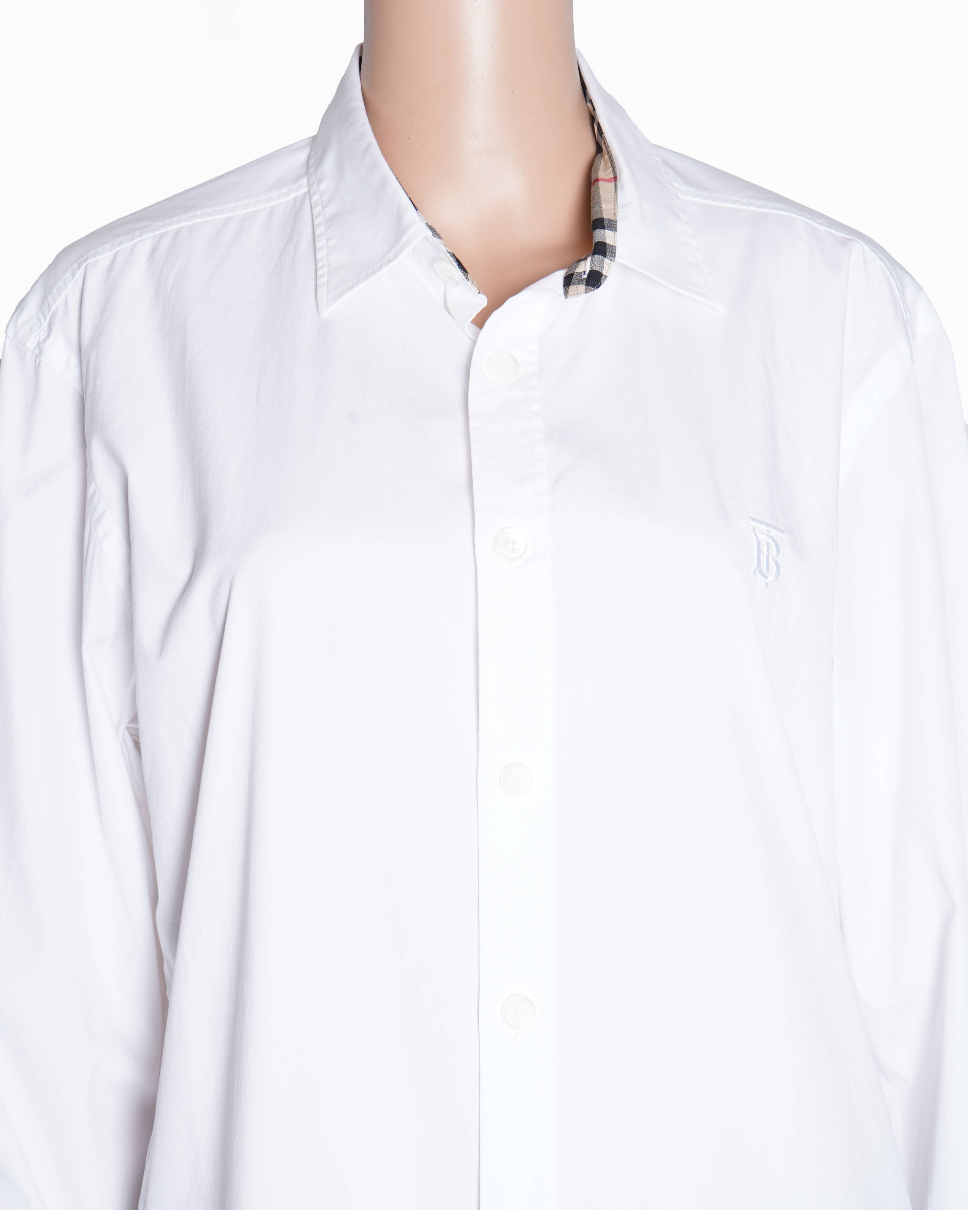 New Burberry 
London England Check Collar Cotton White Shirt