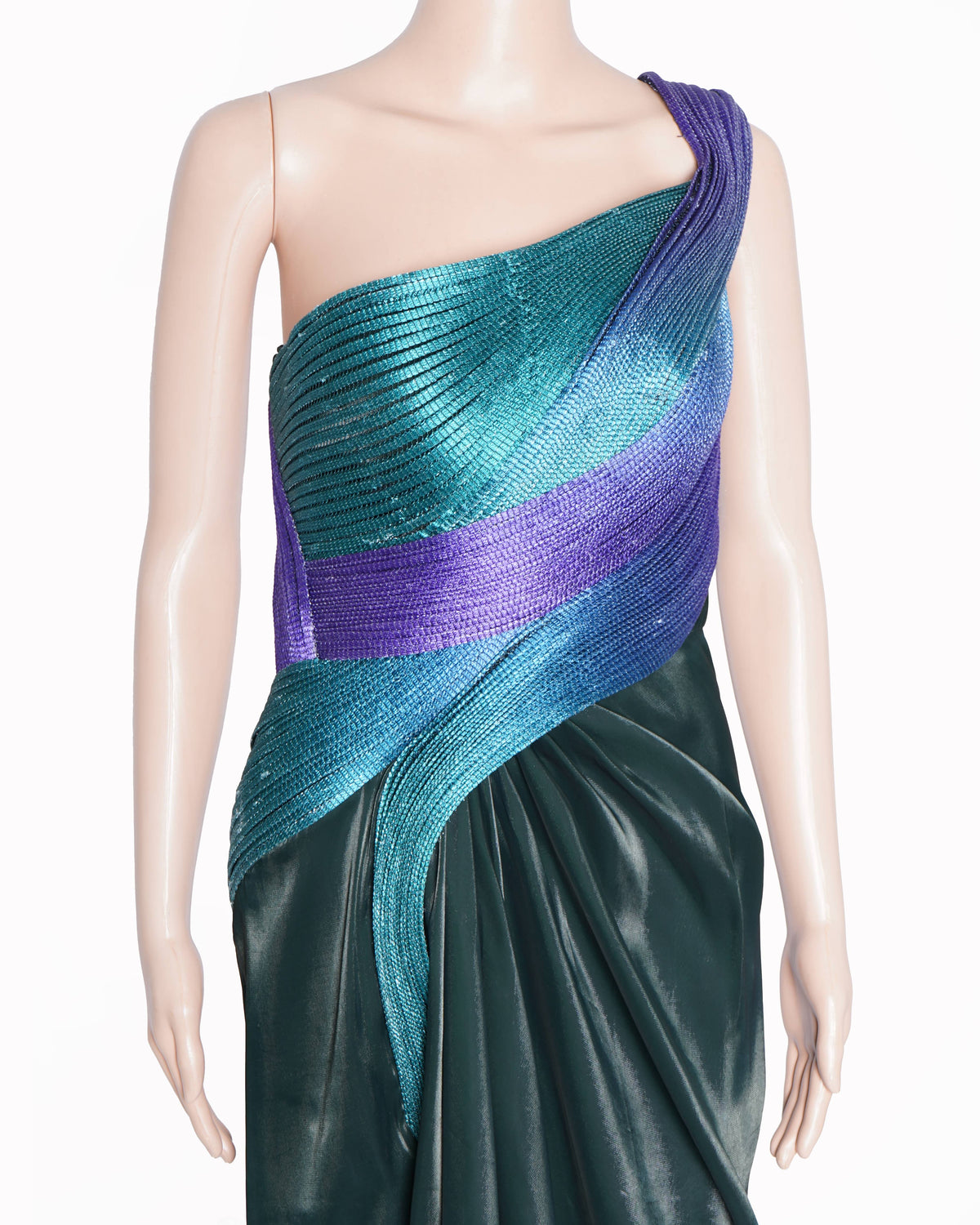 Amit Aggarwal emerald and purple metallic polymer gown