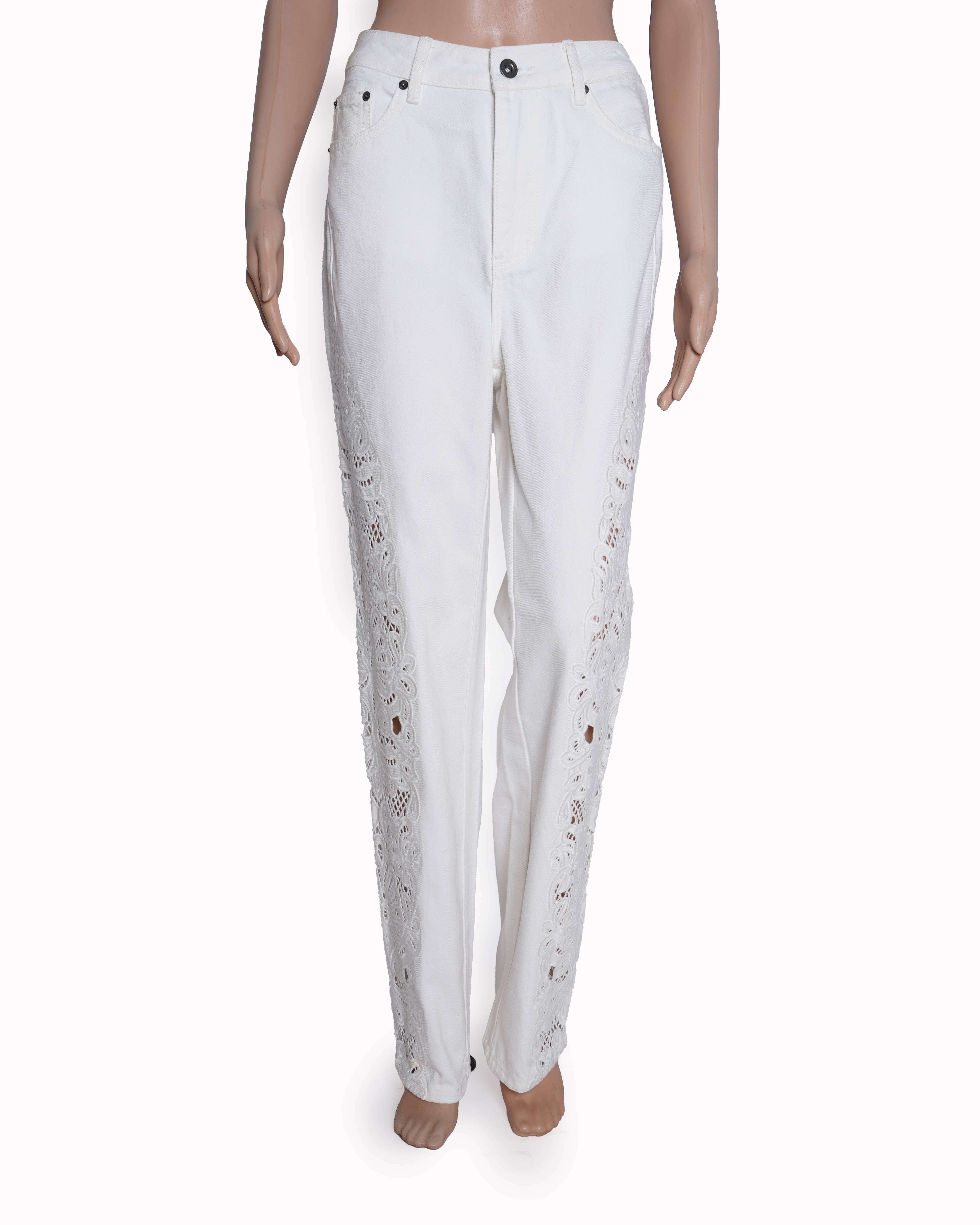 Self-Potrait Embroidered Cotton Wide Leg Jeans