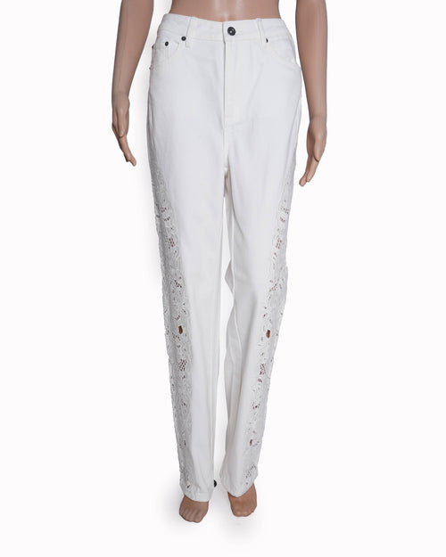 Self-Potrait Embroidered Cotton Wide Leg Jeans